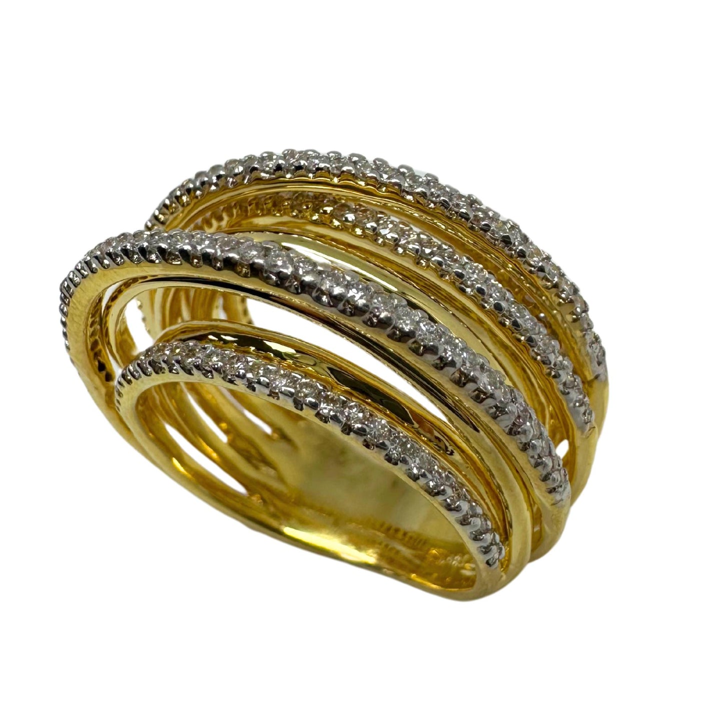 18K Yellow Gold Diamond Crossover Wide Band Ring