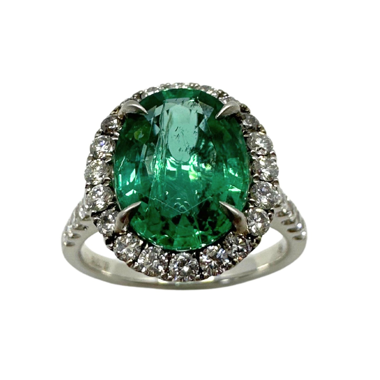 18K White Gold Diamond and Emerald Ring