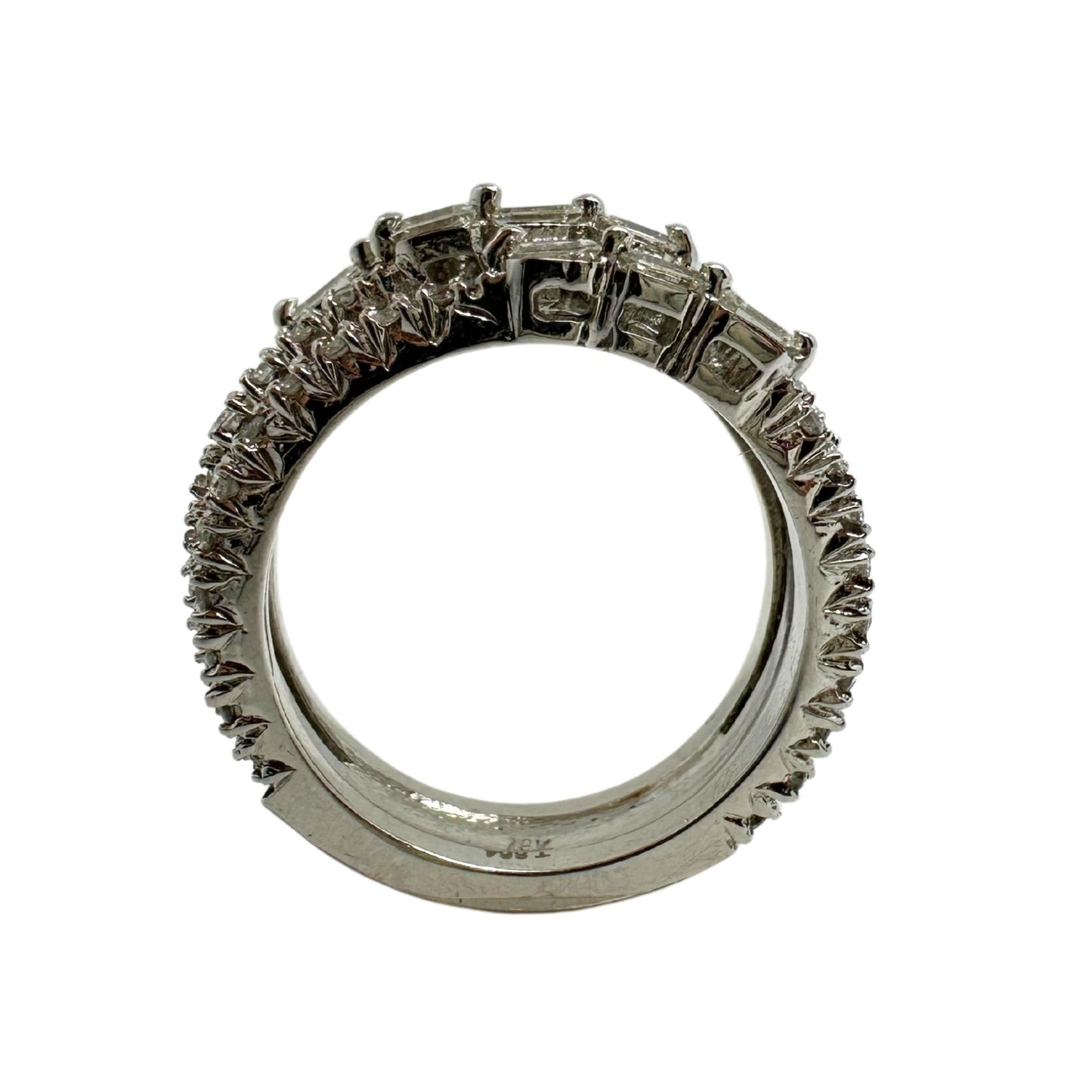 18K White Gold Emerald Cut Diamond Band Ring.