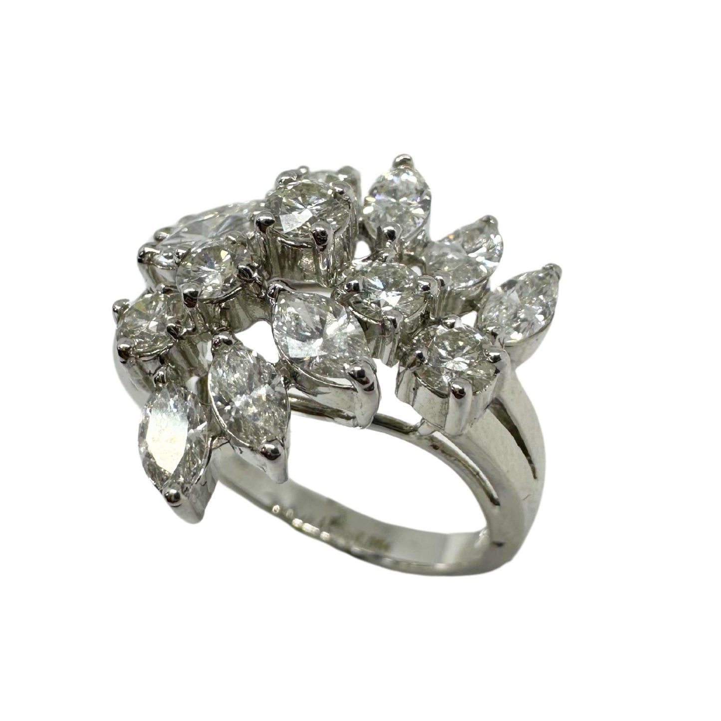 18K White Gold Marquise Cut Diamond Cluster Ring