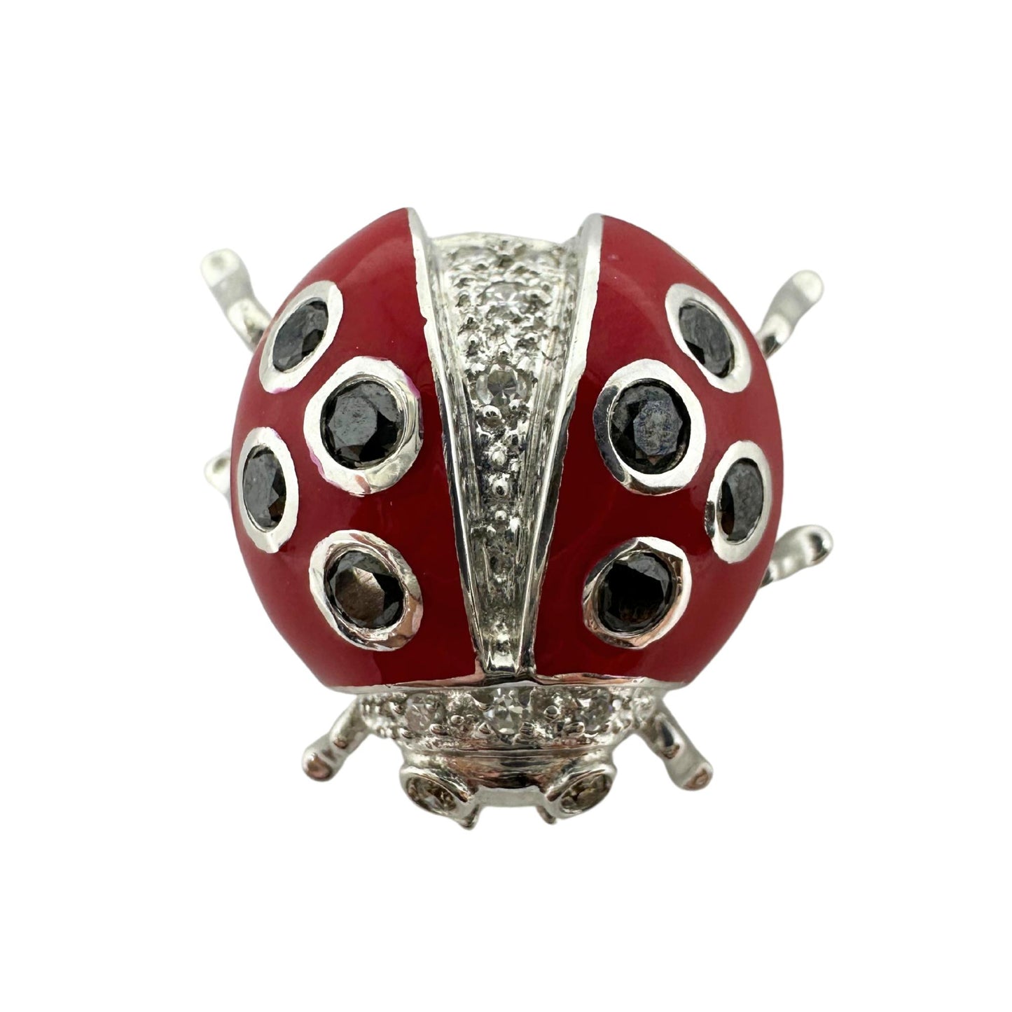 18K White Gold Black and White Diamond Red Lady Bug Pendant