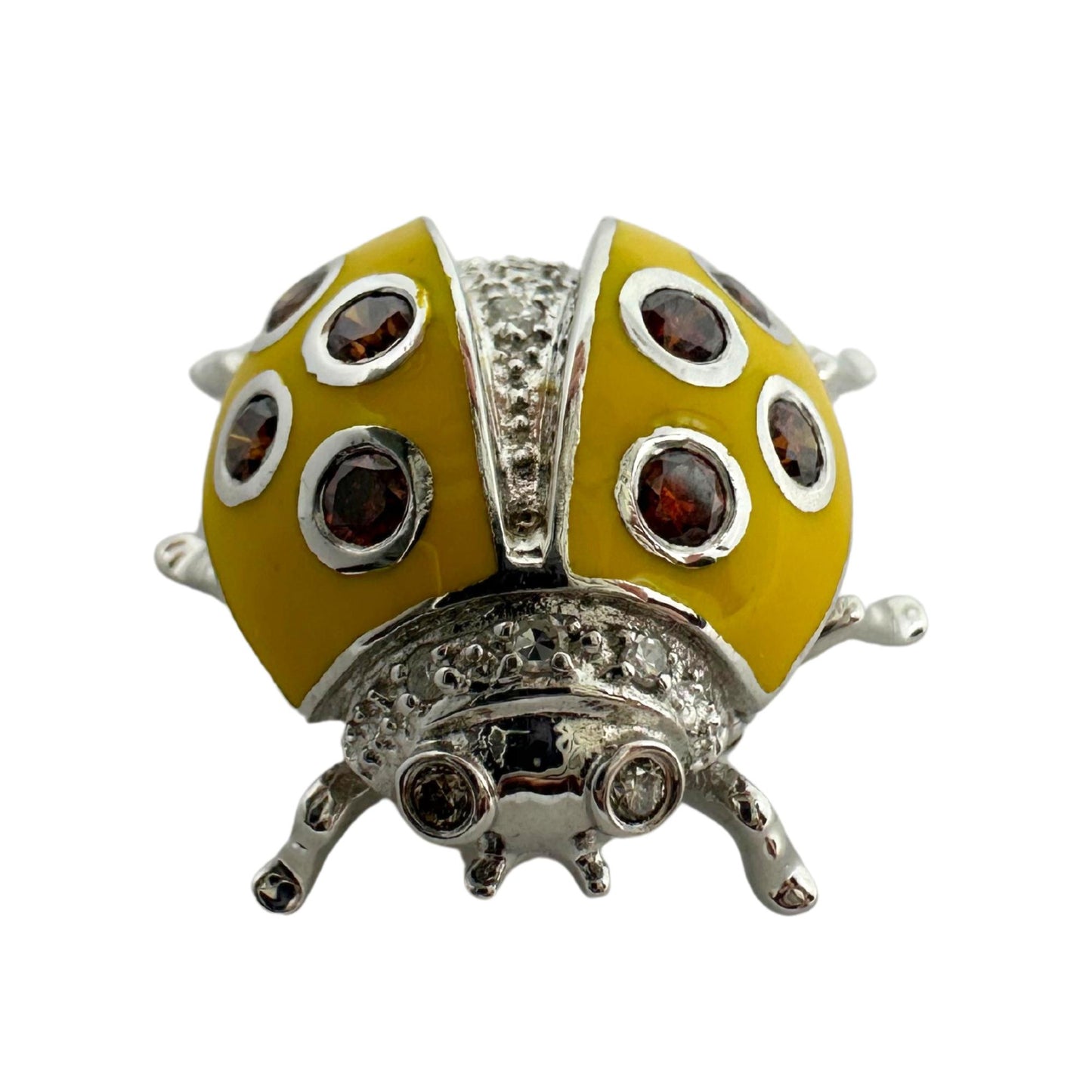 18K White Gold Brown and White Diamond Yellow Lady Bug Pendant