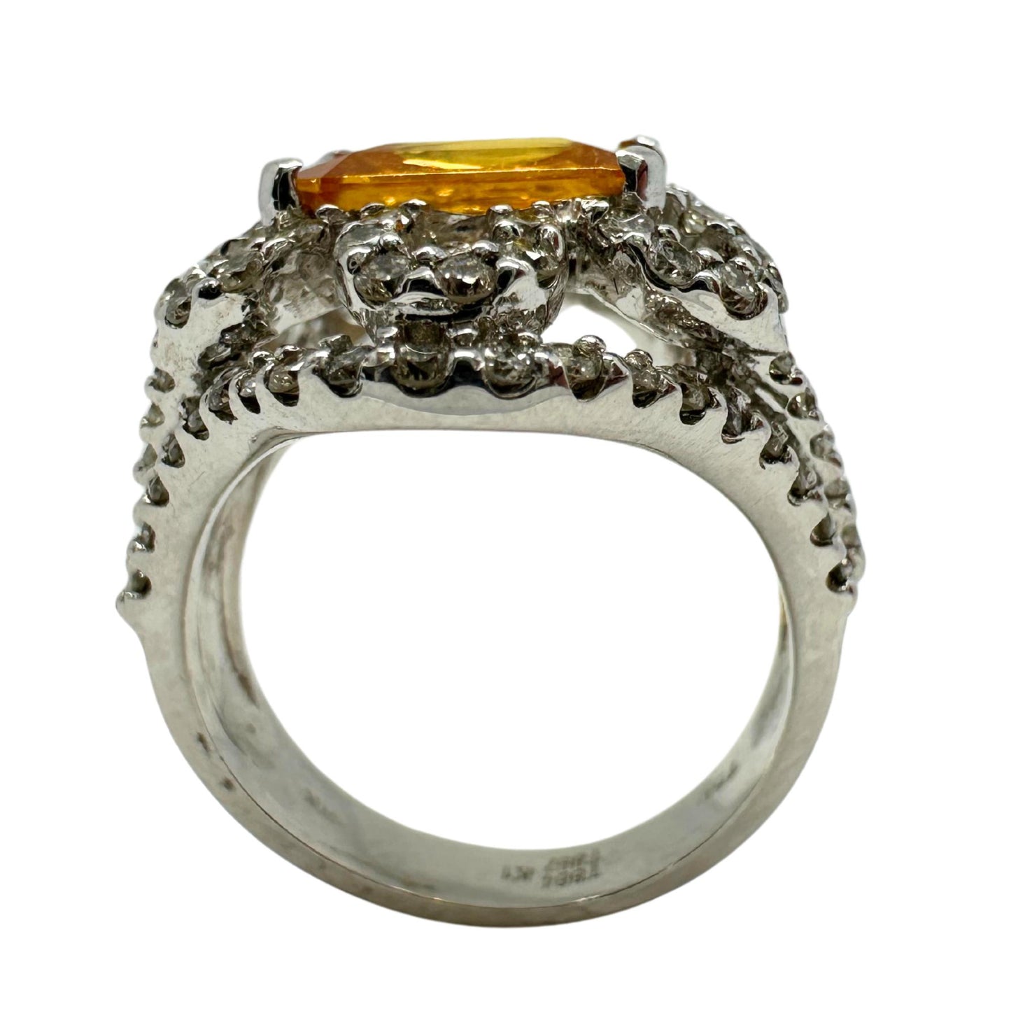 18k White Gold Yellow Sapphire and Diamond Flower Ring
