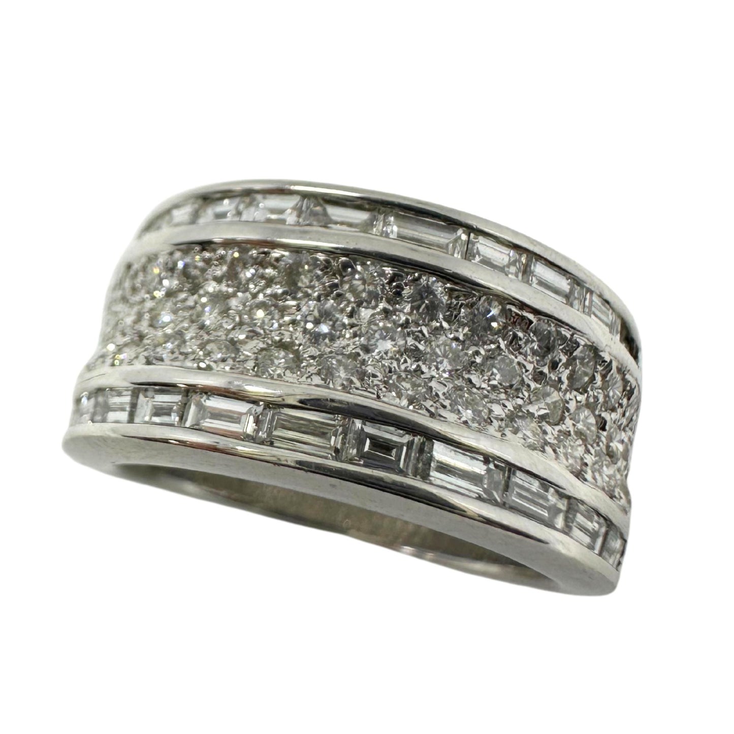18K White Gold Baguette Cut Diamond Wide Band Ring