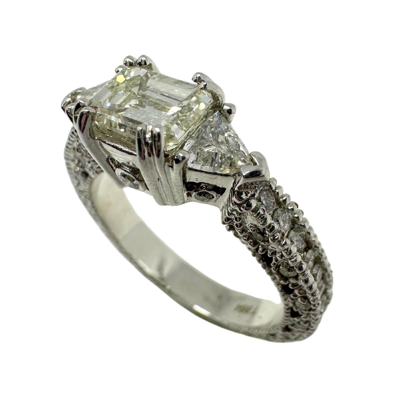 18K White Gold Trillion and Emerald Cut Diamond Ring
