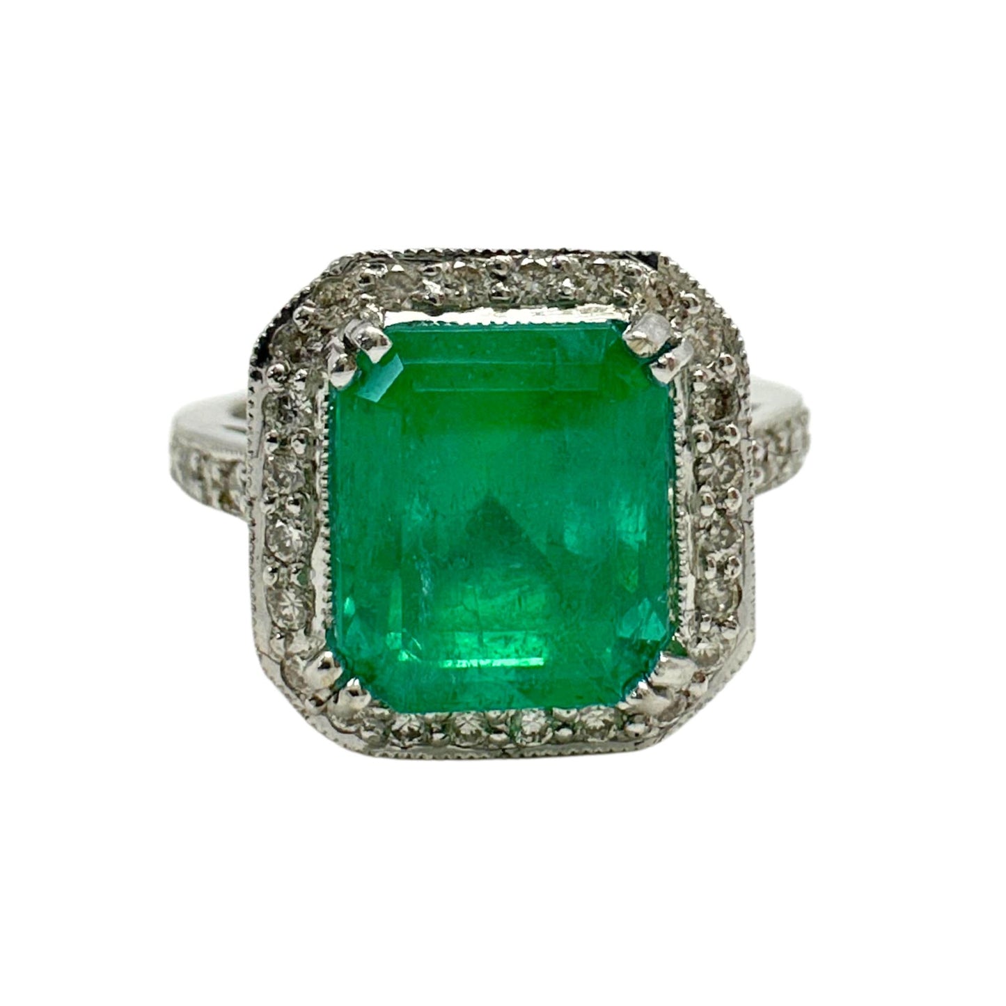 18K White Gold Diamond and Emerald Ring