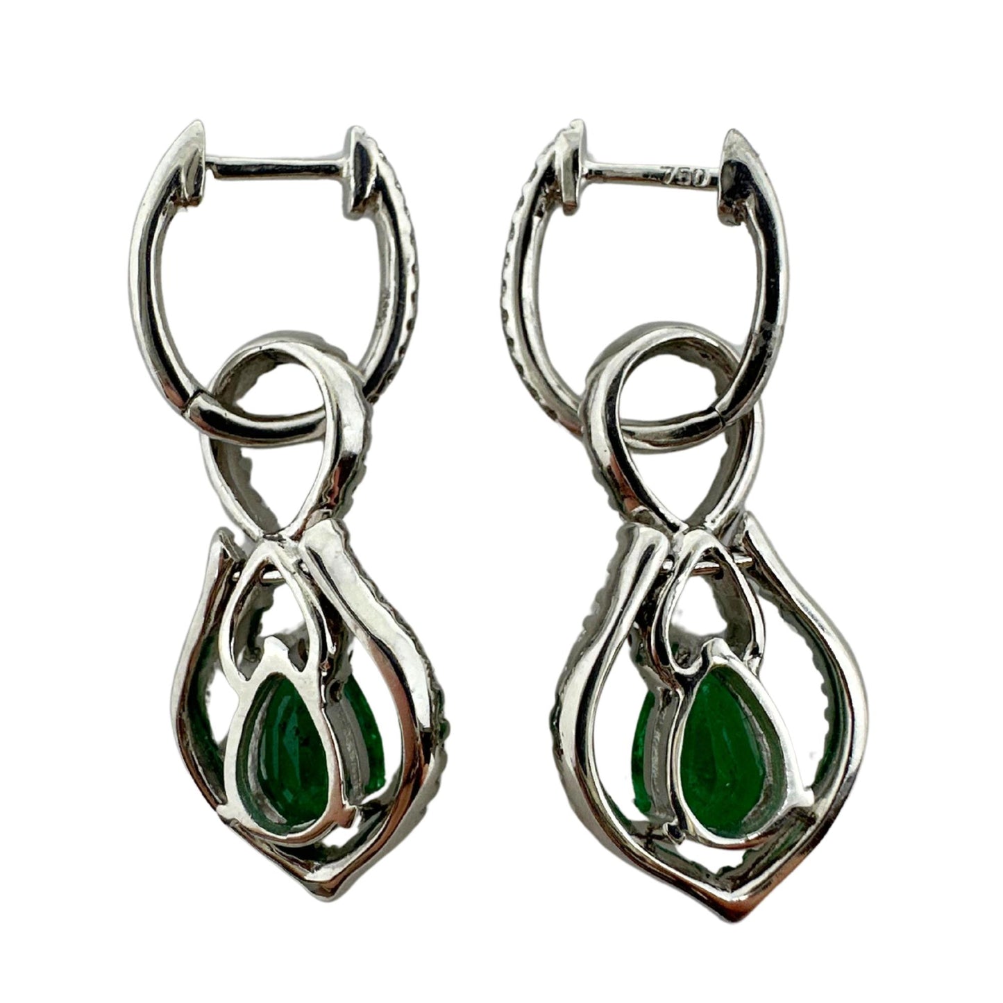 18K White Gold Diamond and Pear Cut Emerald Convertible Earrings