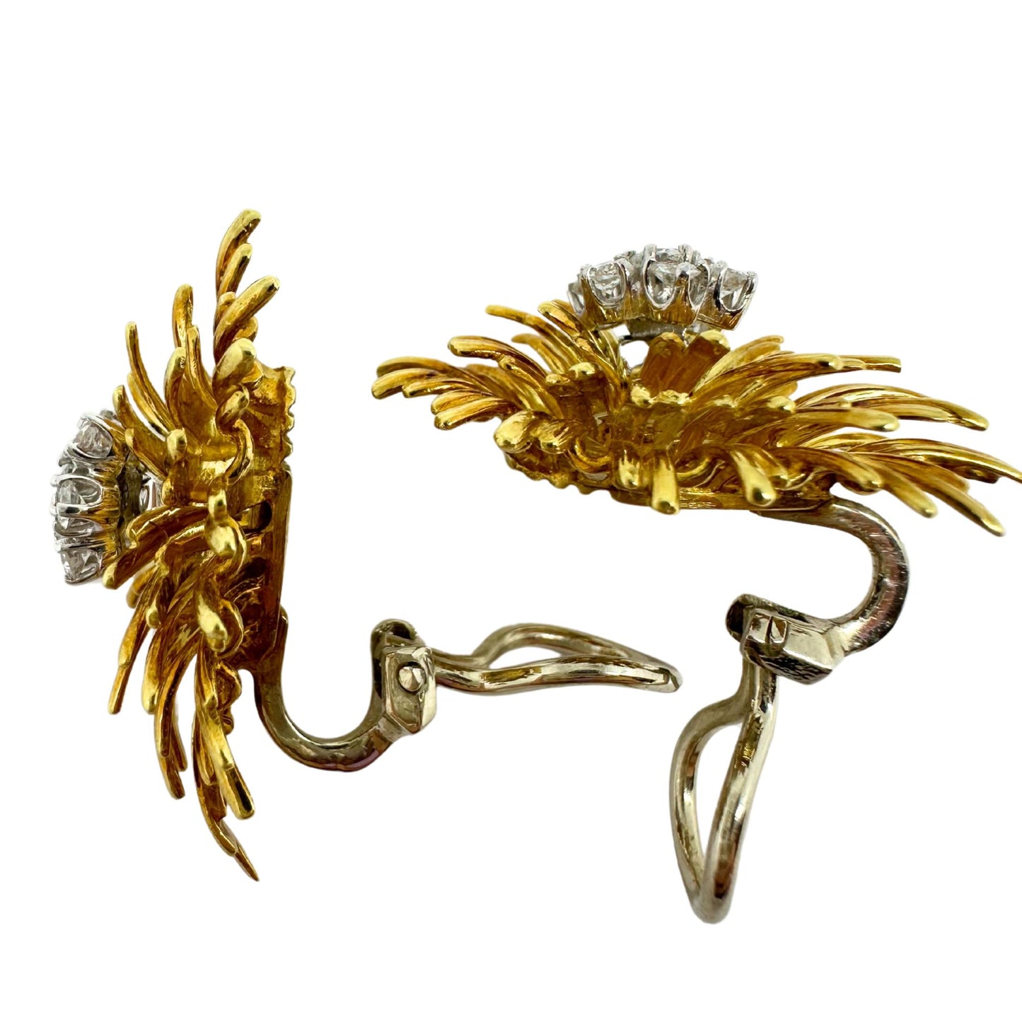 En Tremblant Estate 18K Yellow Gold Diamond Starburst Ear-Clips