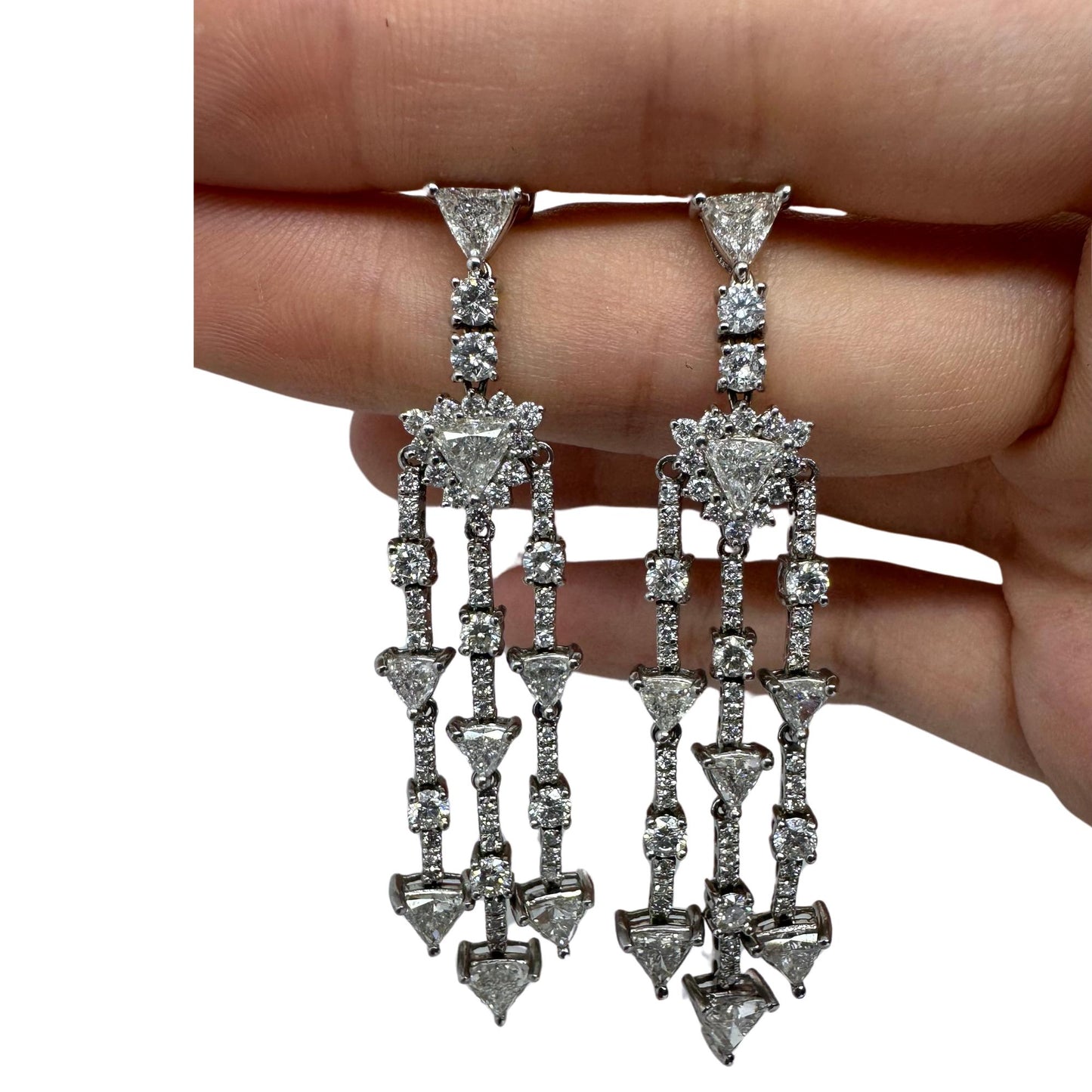 Platinum Trillion Cut Diamond Drop Earrings