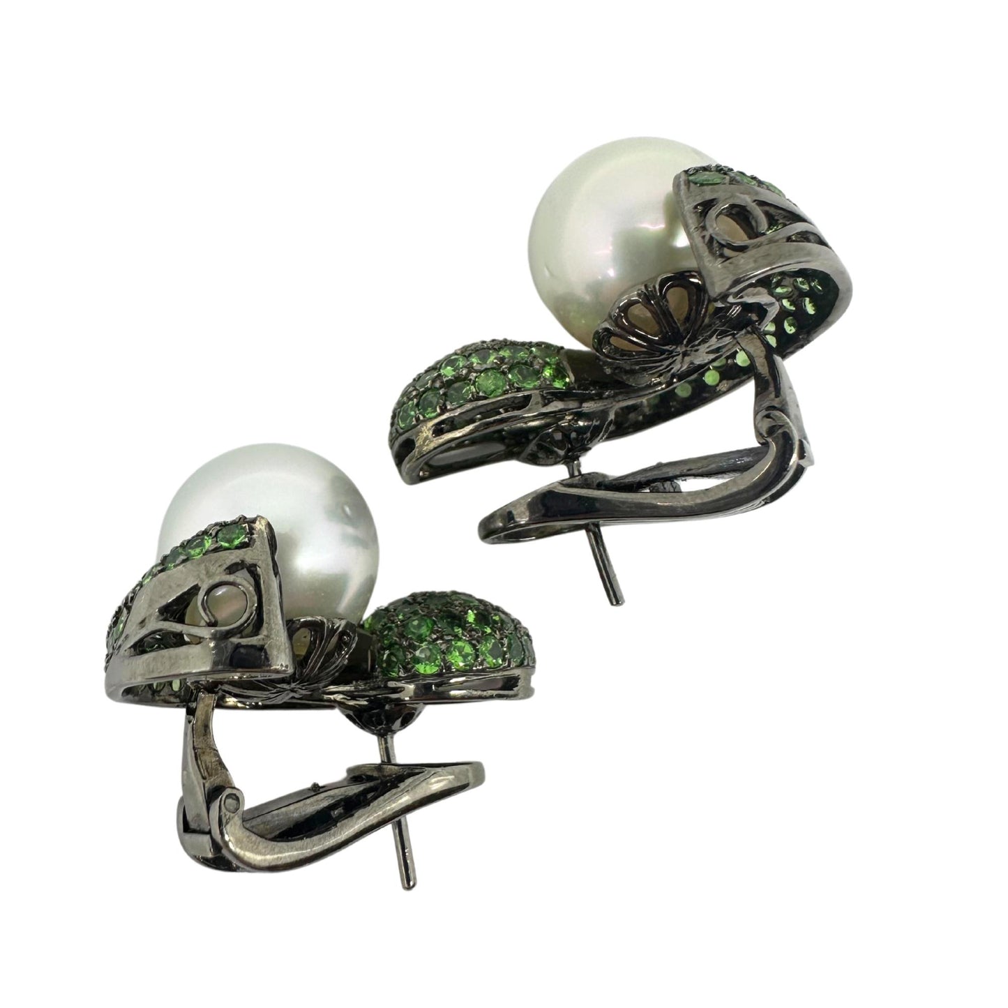 18k Green Garnet and Pearl Earrings