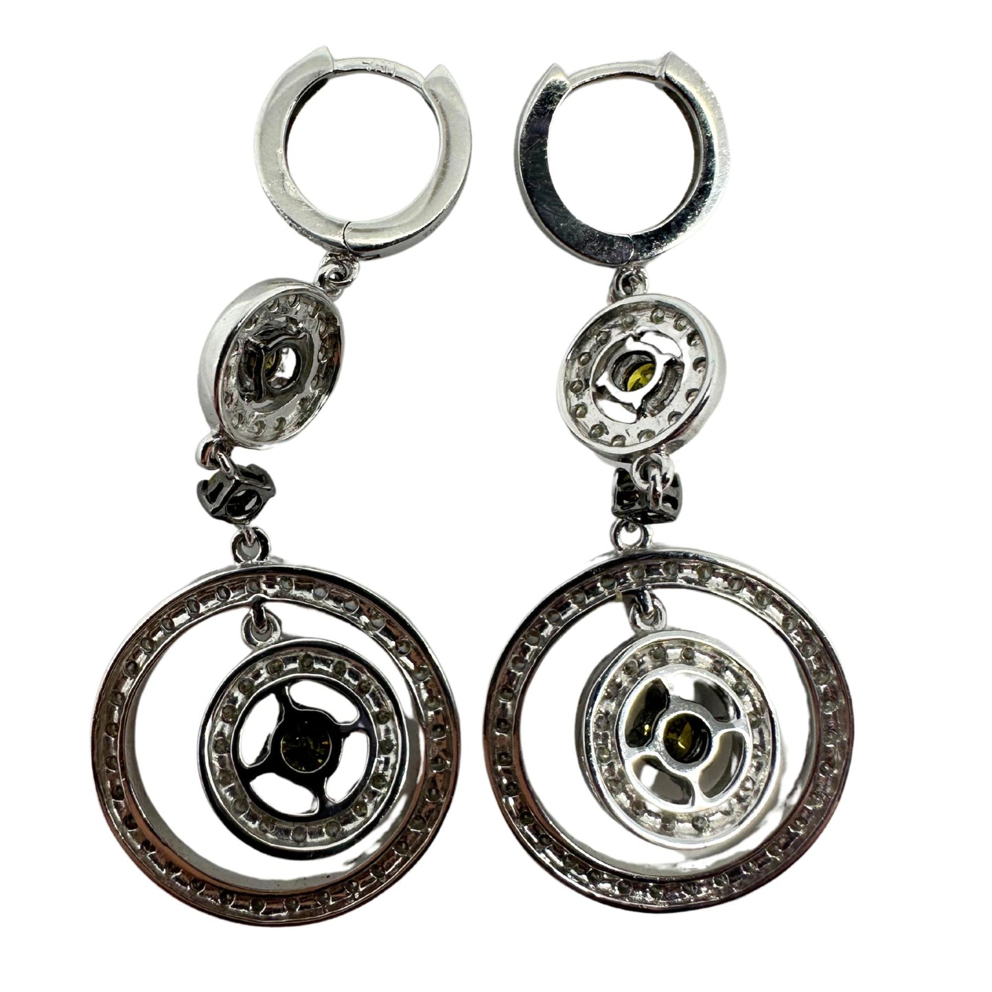 18K White Gold White and Yellow Diamond Drop Earrings