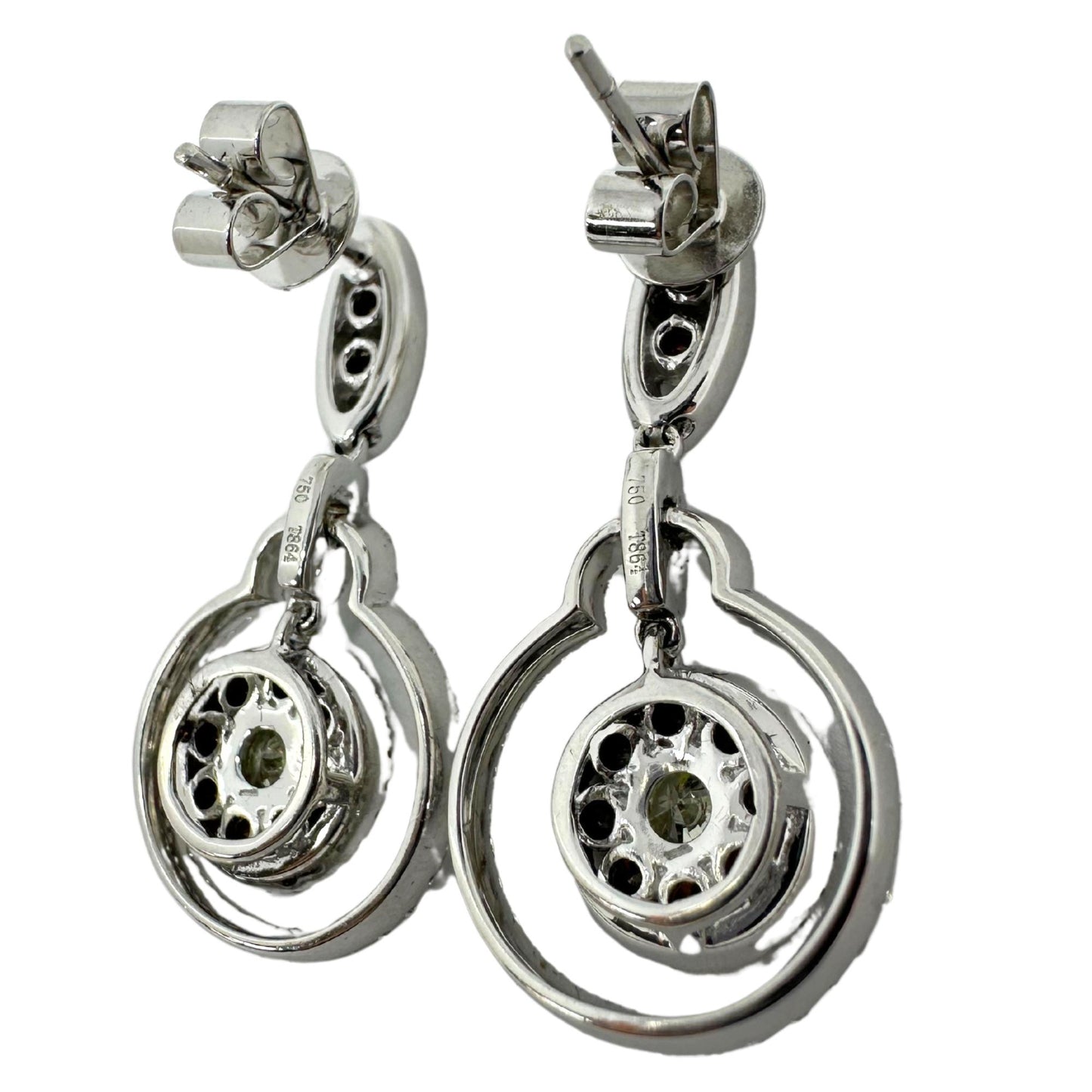 18K White Gold White and Brown Diamond Drop Earrings
