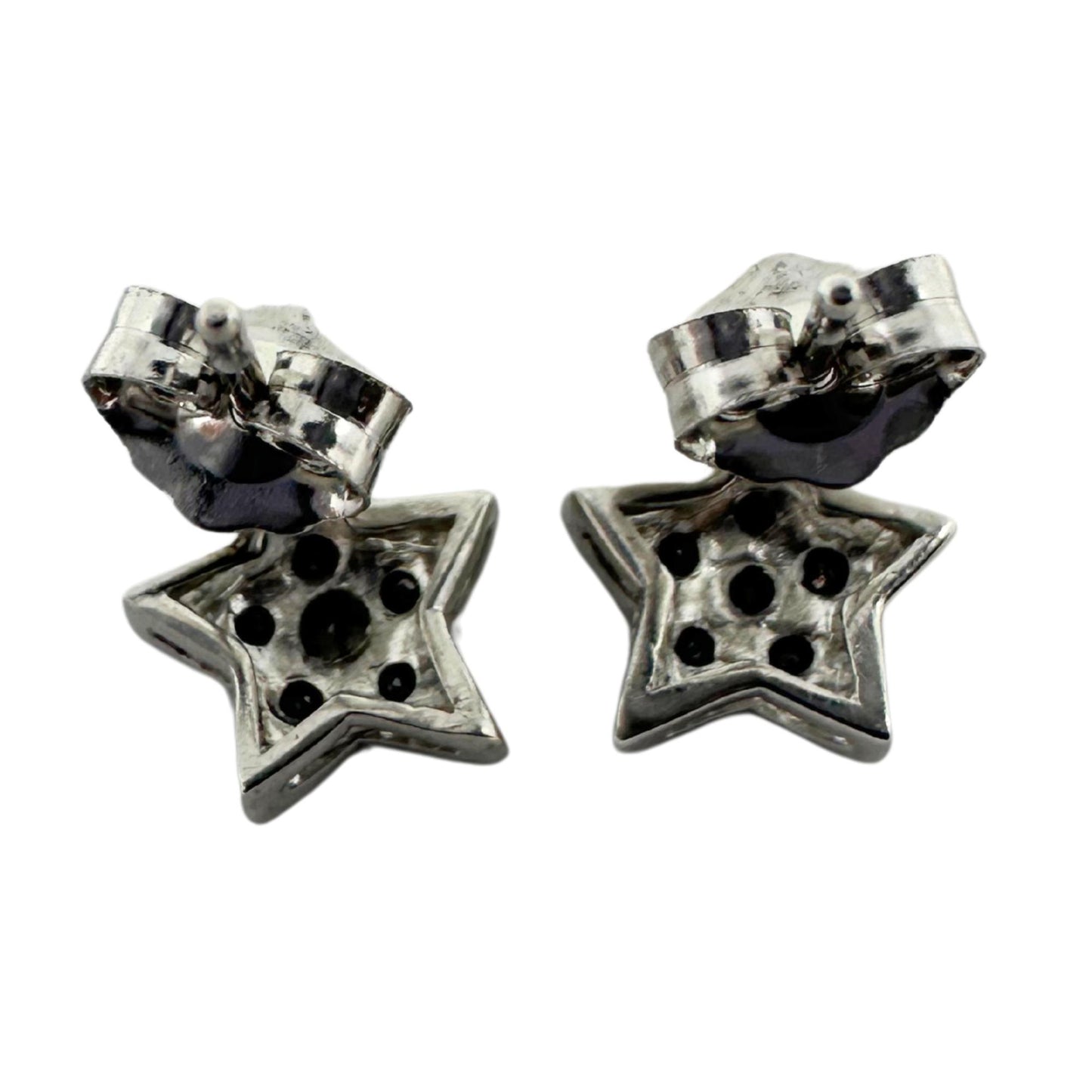 18K White Gold Black Diamond Star Studs with 14K White Gold Backing