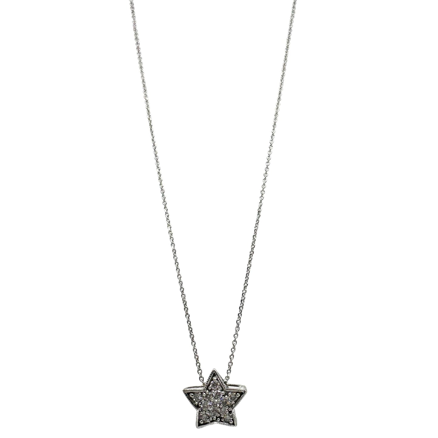 18K White Gold Diamond Star Pendant with 14K Chain