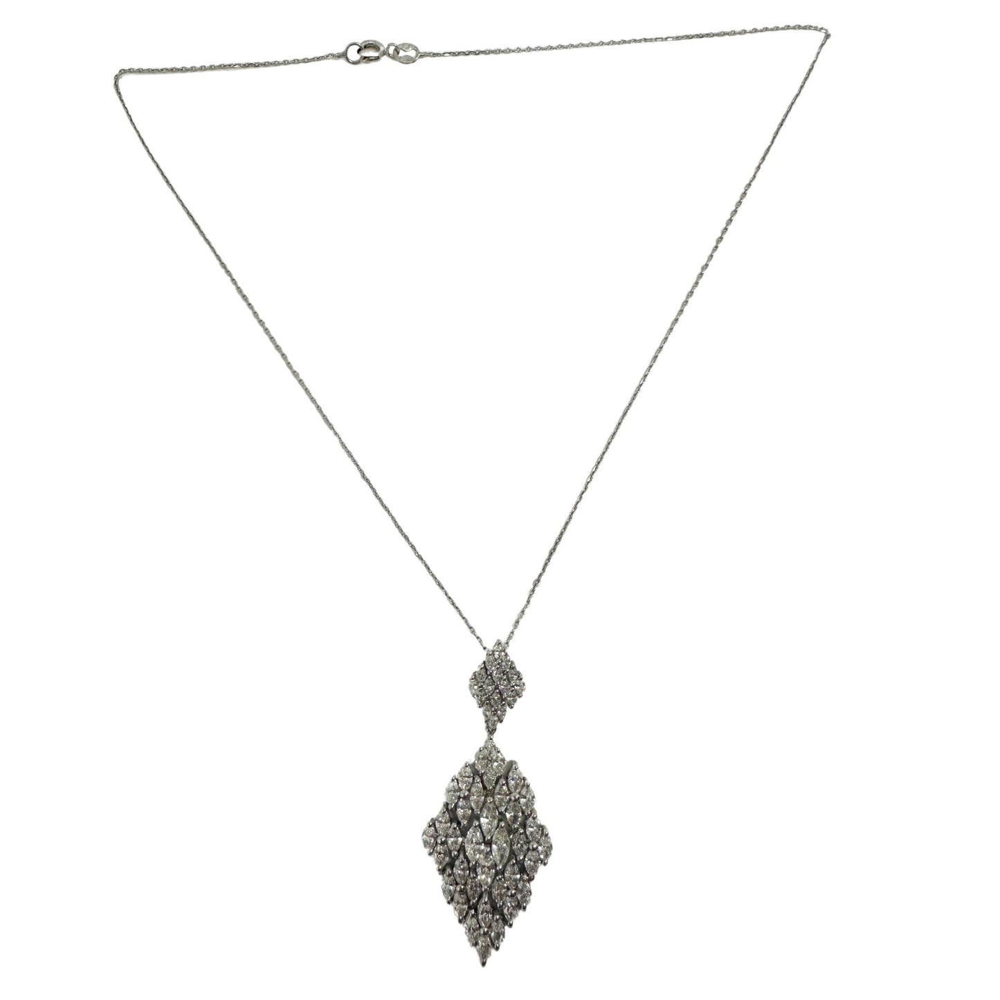 18K White Gold Marquise Cut Diamond Pendant Necklace
