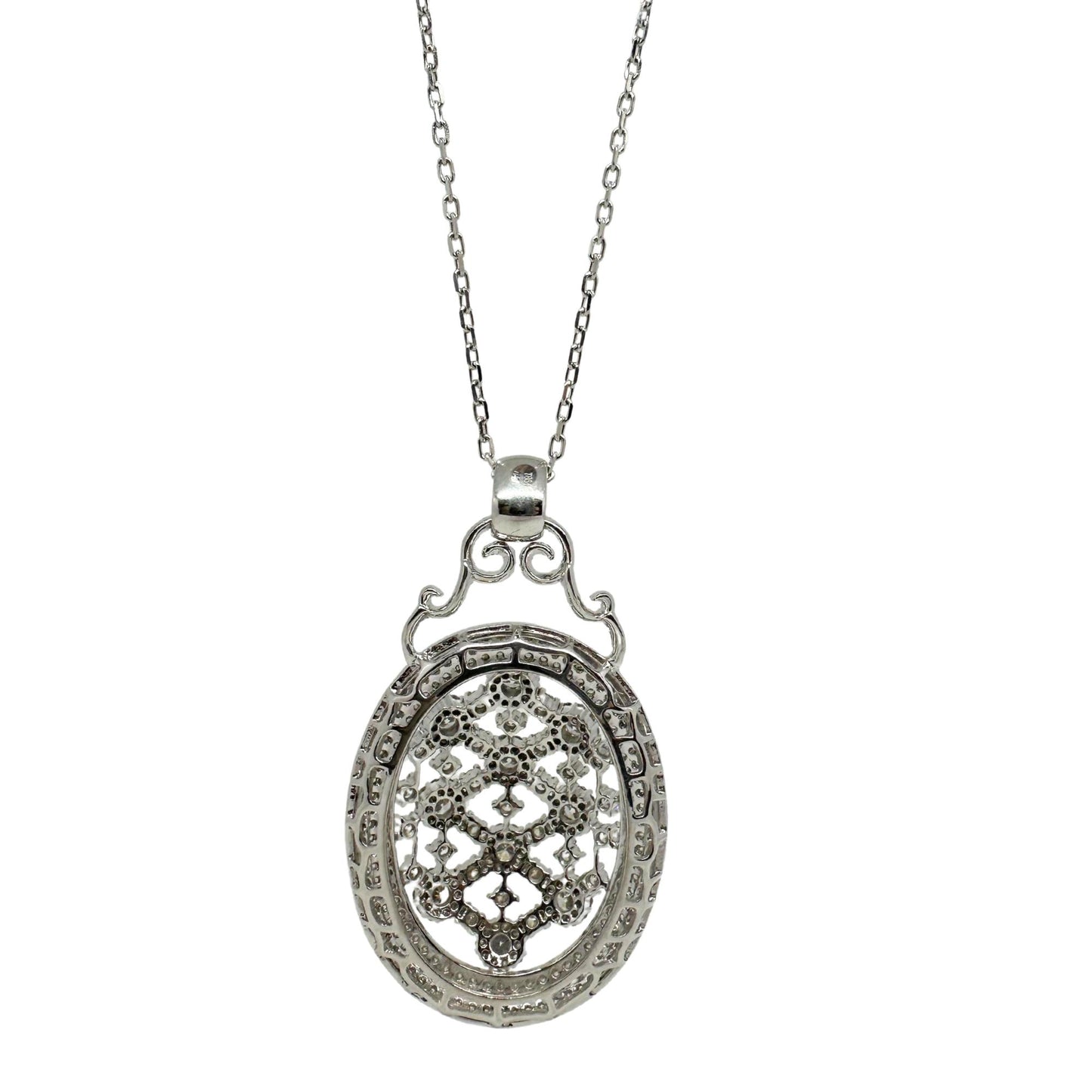 18K White Gold Diamond Dome Pendant Necklace