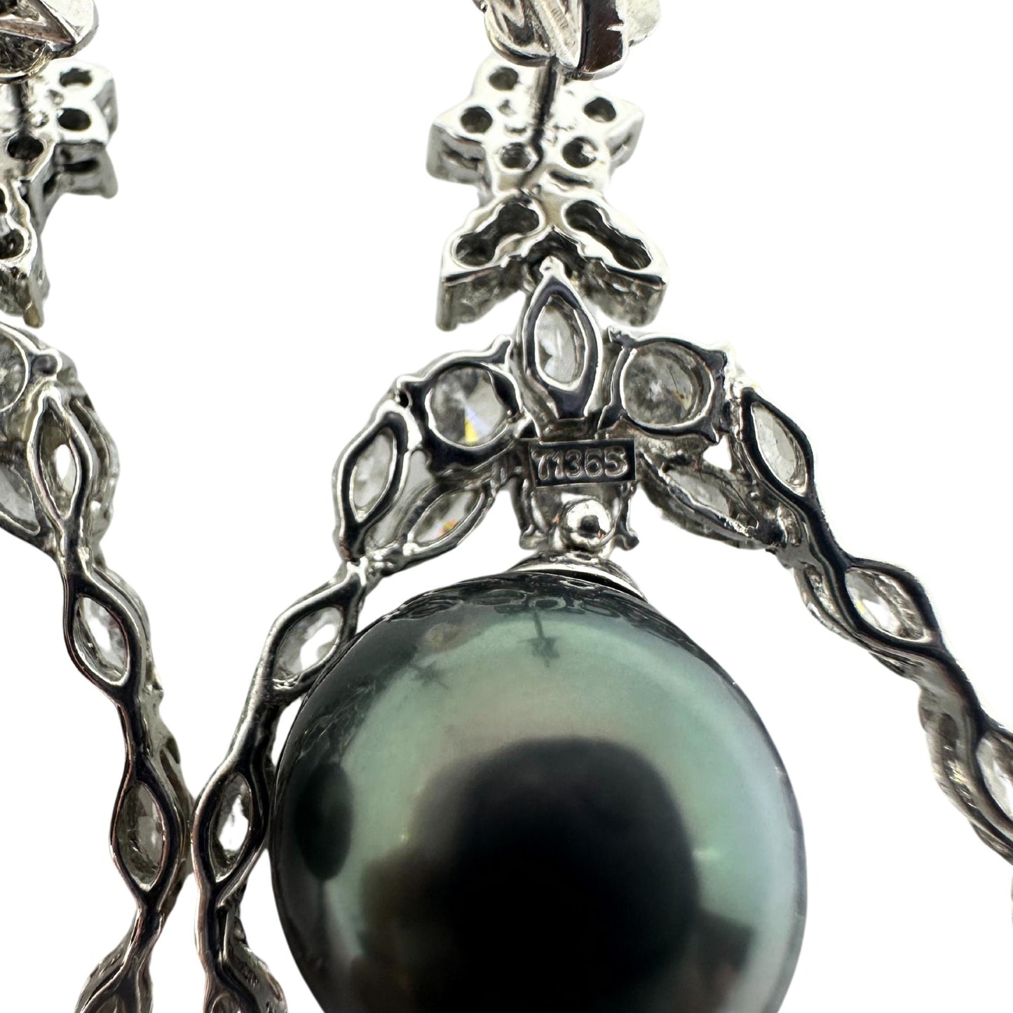 18K White Gold Diamond and Black Pearl Drop Earrings