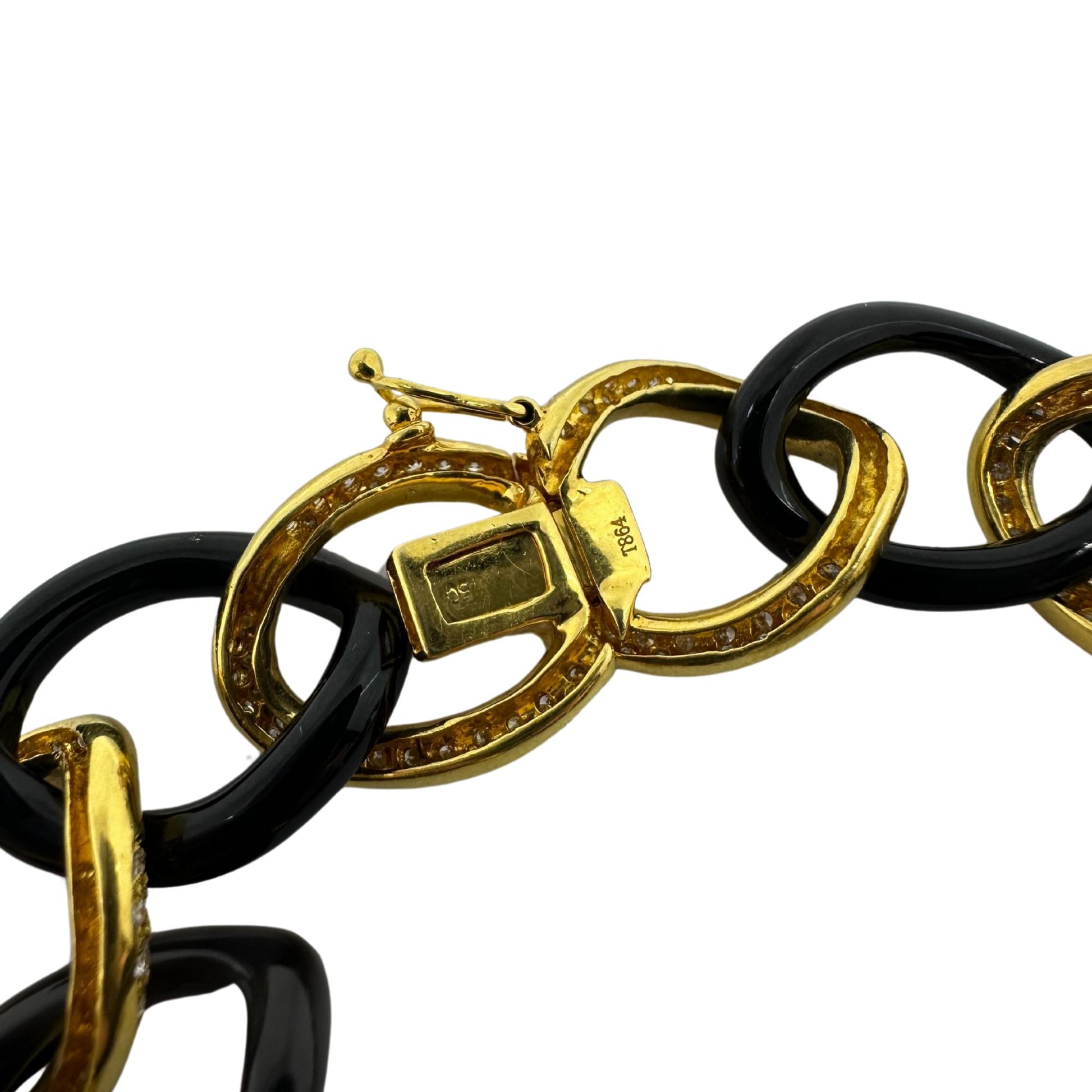18K Yellow Gold Diamond and Onyx Link Bracelet