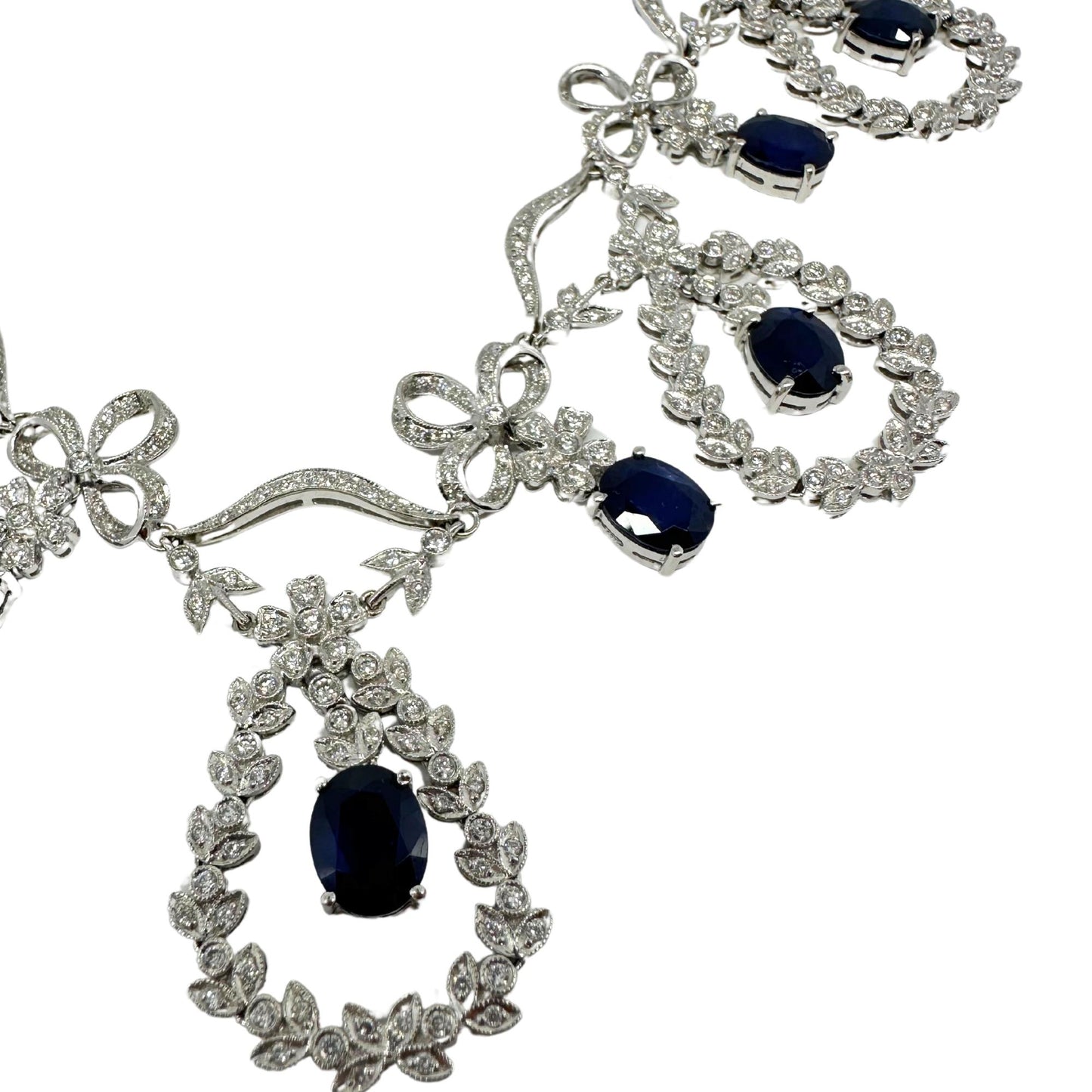 18K White Gold Diamond and Blue Sapphire Necklace