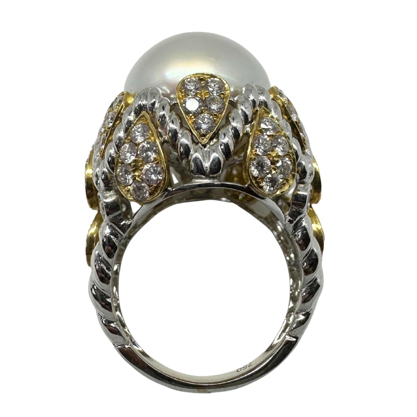 18K Two Tone Diamond and Pearl Cocktail Ring
