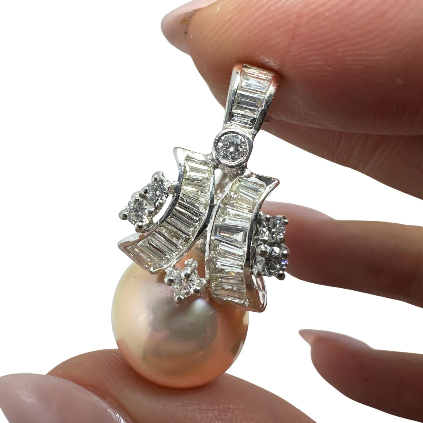 18K White Gold .65ct Diamond and Pink Pearl Pendant Necklace
