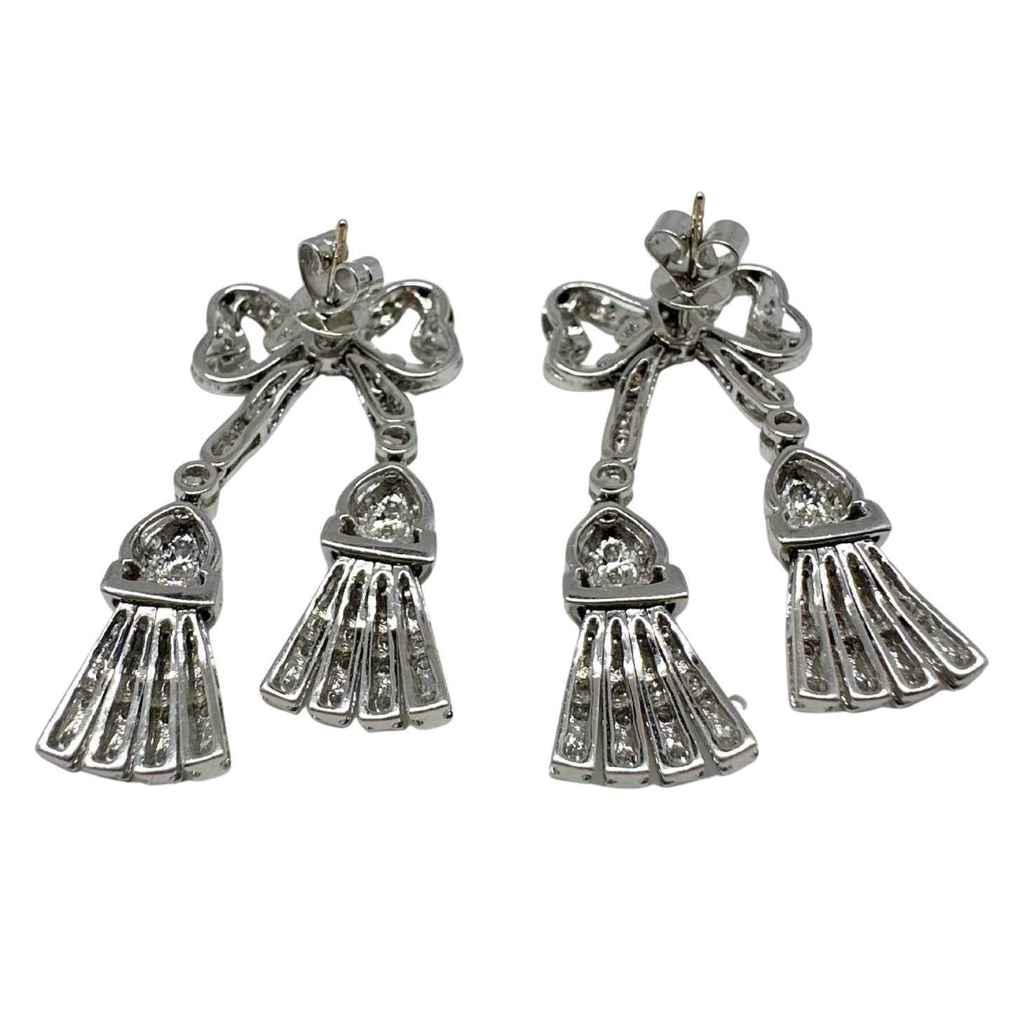 14K White Gold 1.97 Carat Diamond Bow and Tassel Earrings