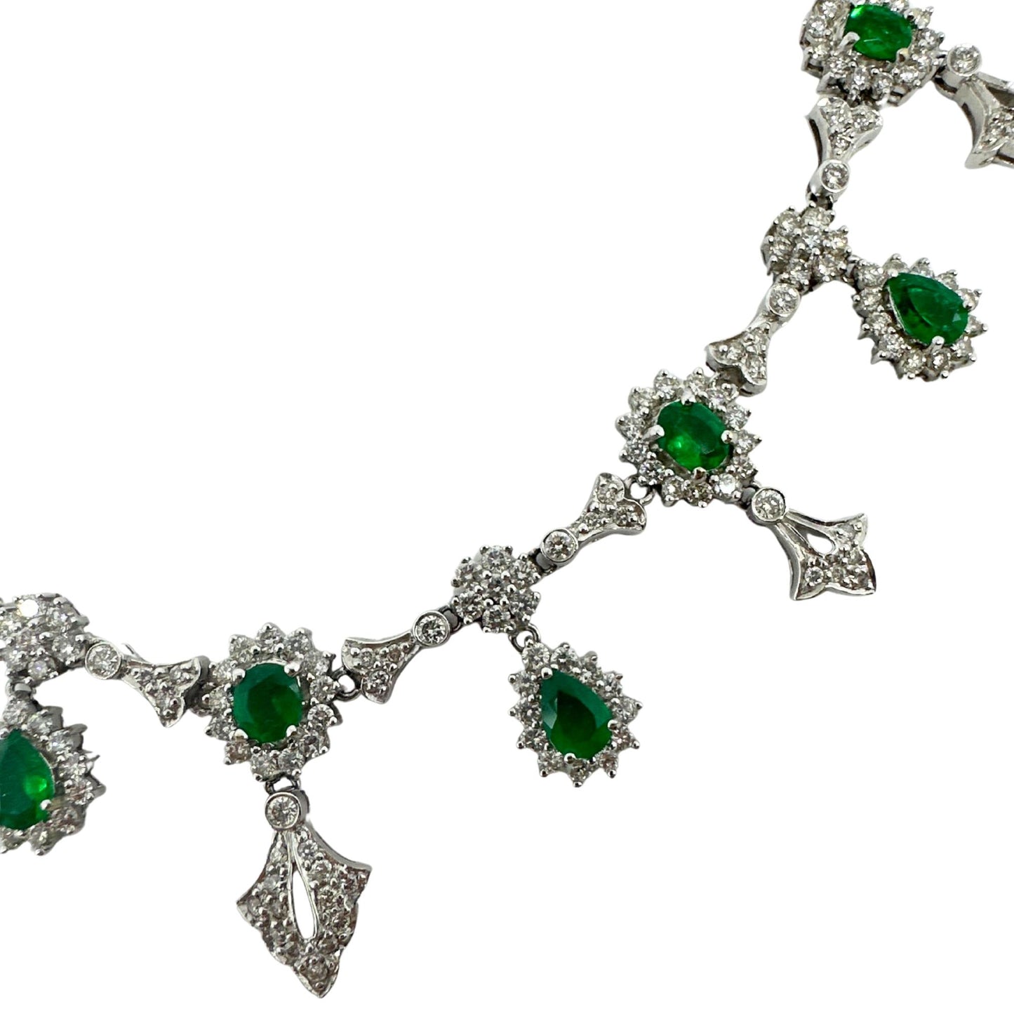18K White Gold Diamond and Emerald Necklace - 16 inches