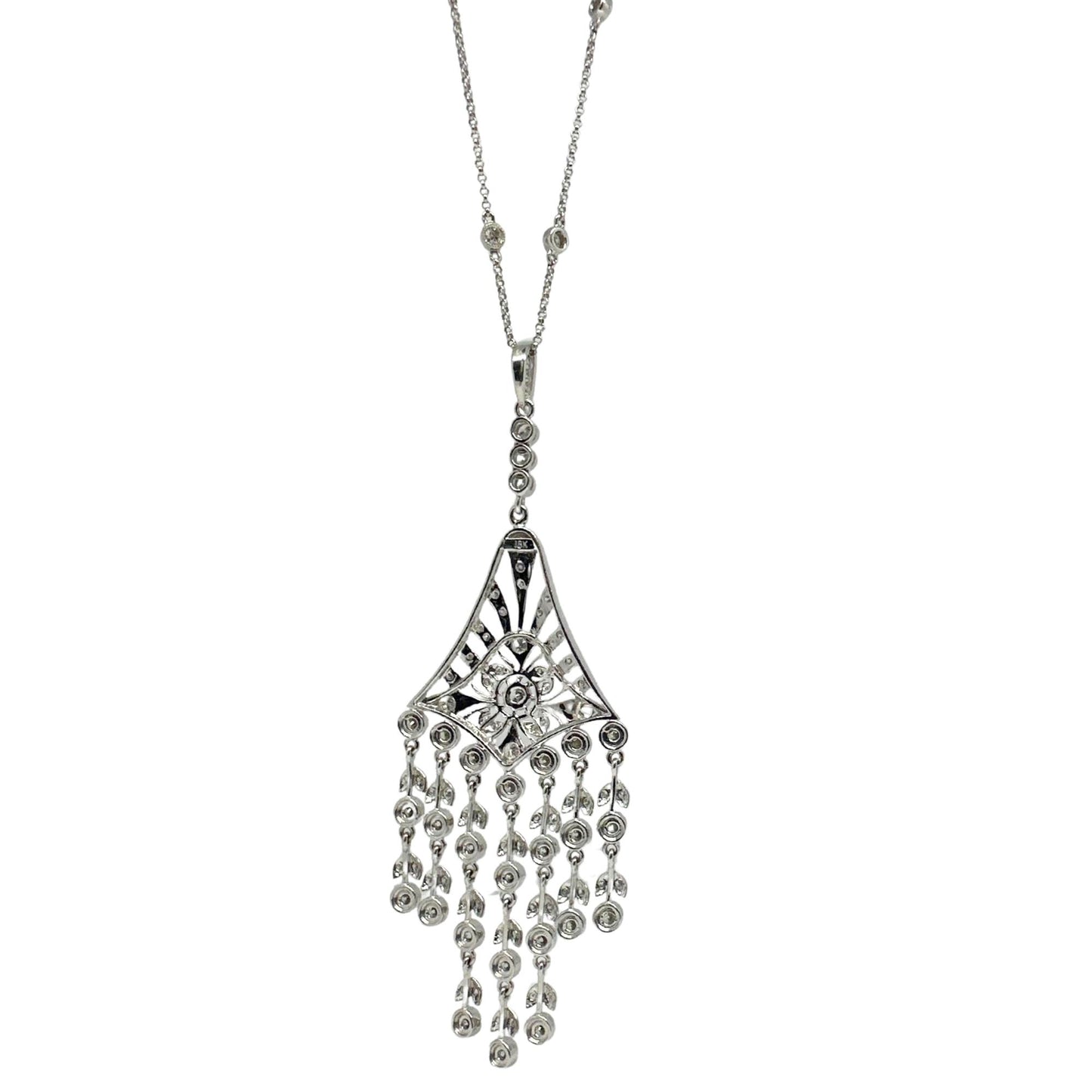 18K White Gold Diamond Pendant Chandelier Necklace