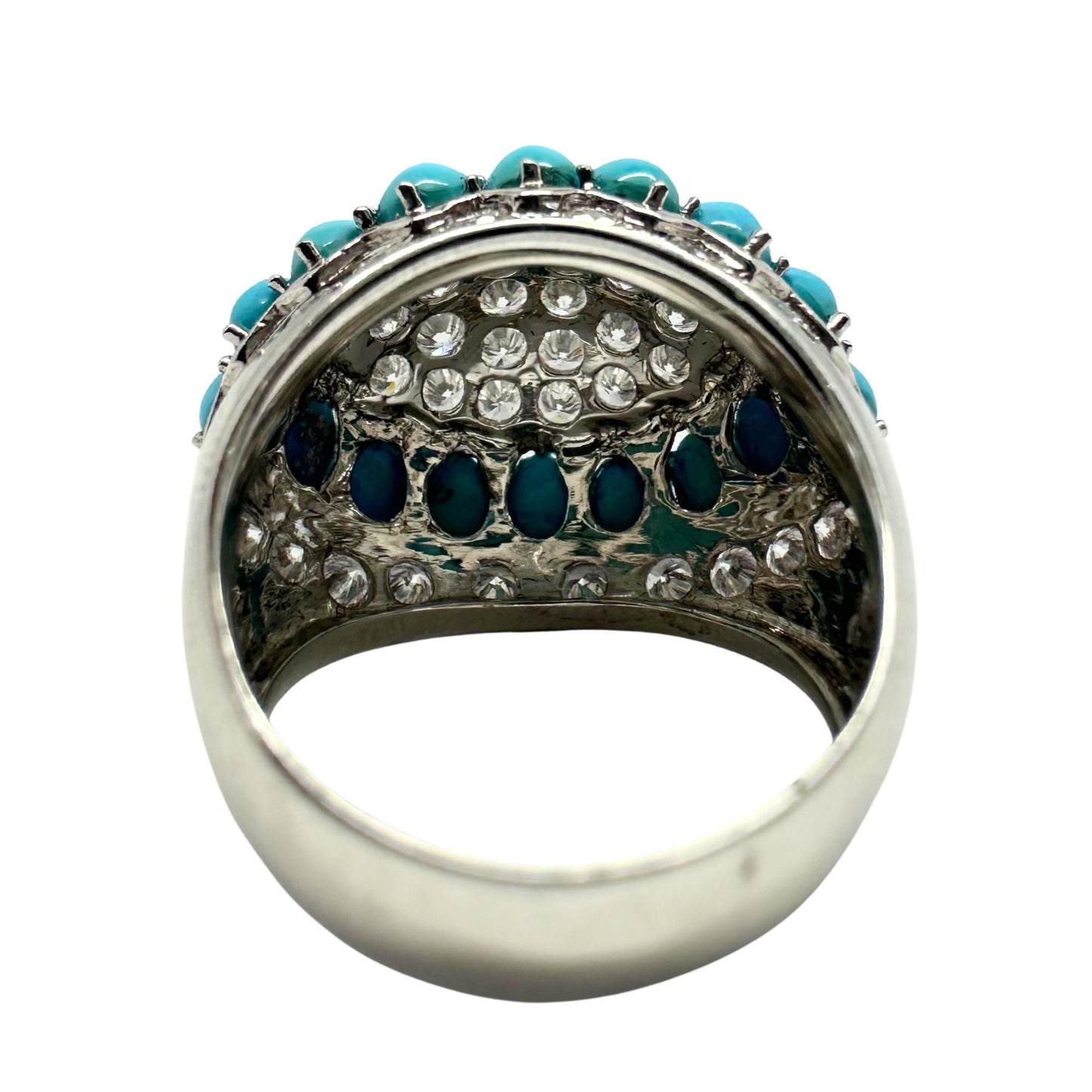 18K White Gold Diamond and Turquoise Cluster Ring