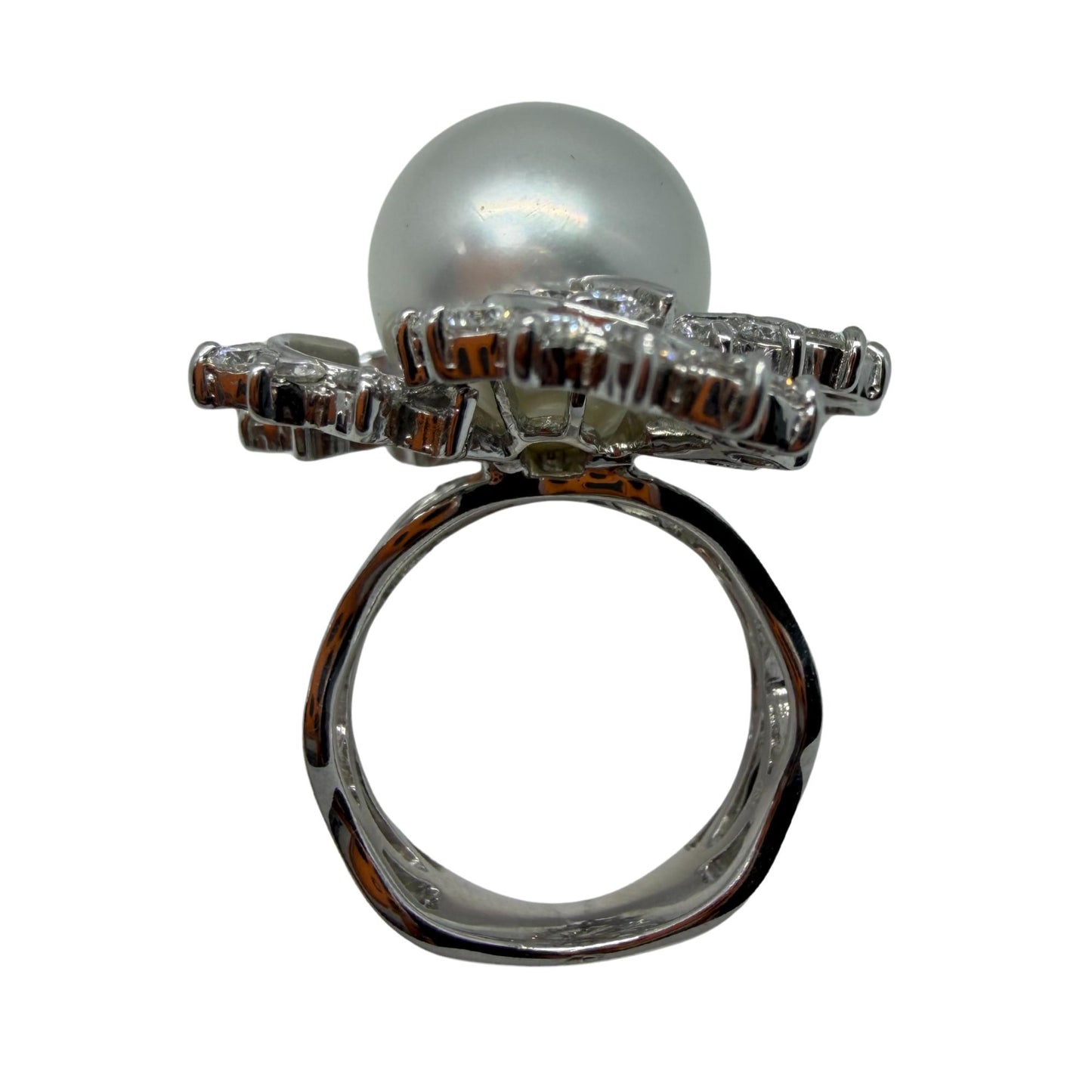 18K White Gold 2.48 Carat Diamond and Pearl Cocktail Ring - Size 7.5