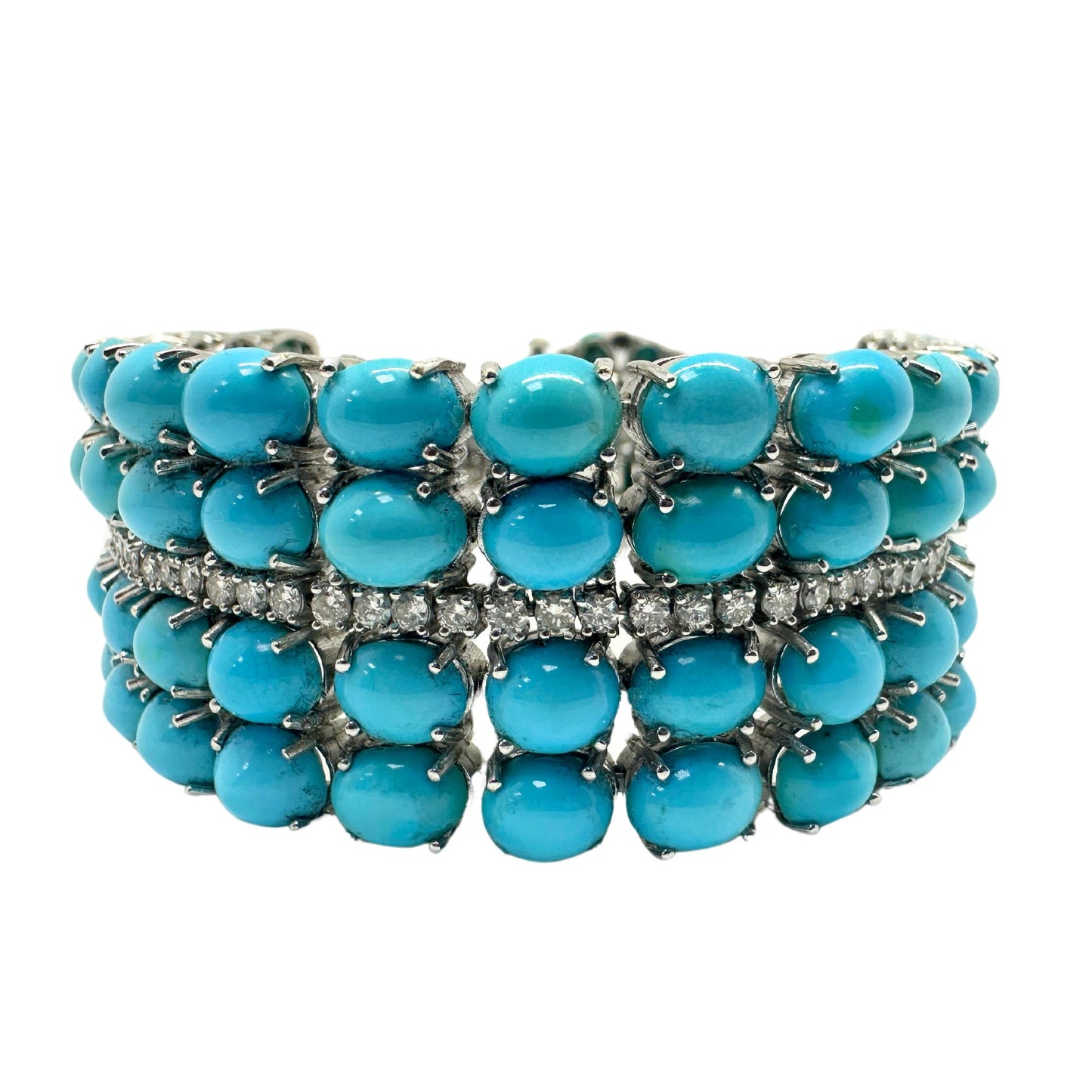 18K White Gold Diamond and Persian Turquoise Bracelet