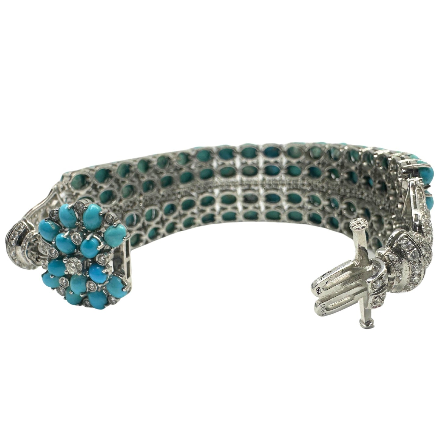 18K White Gold Diamond and Persian Turquoise Bracelet