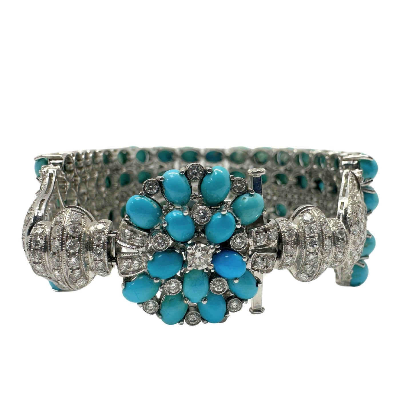 18K White Gold Diamond and Persian Turquoise Bracelet