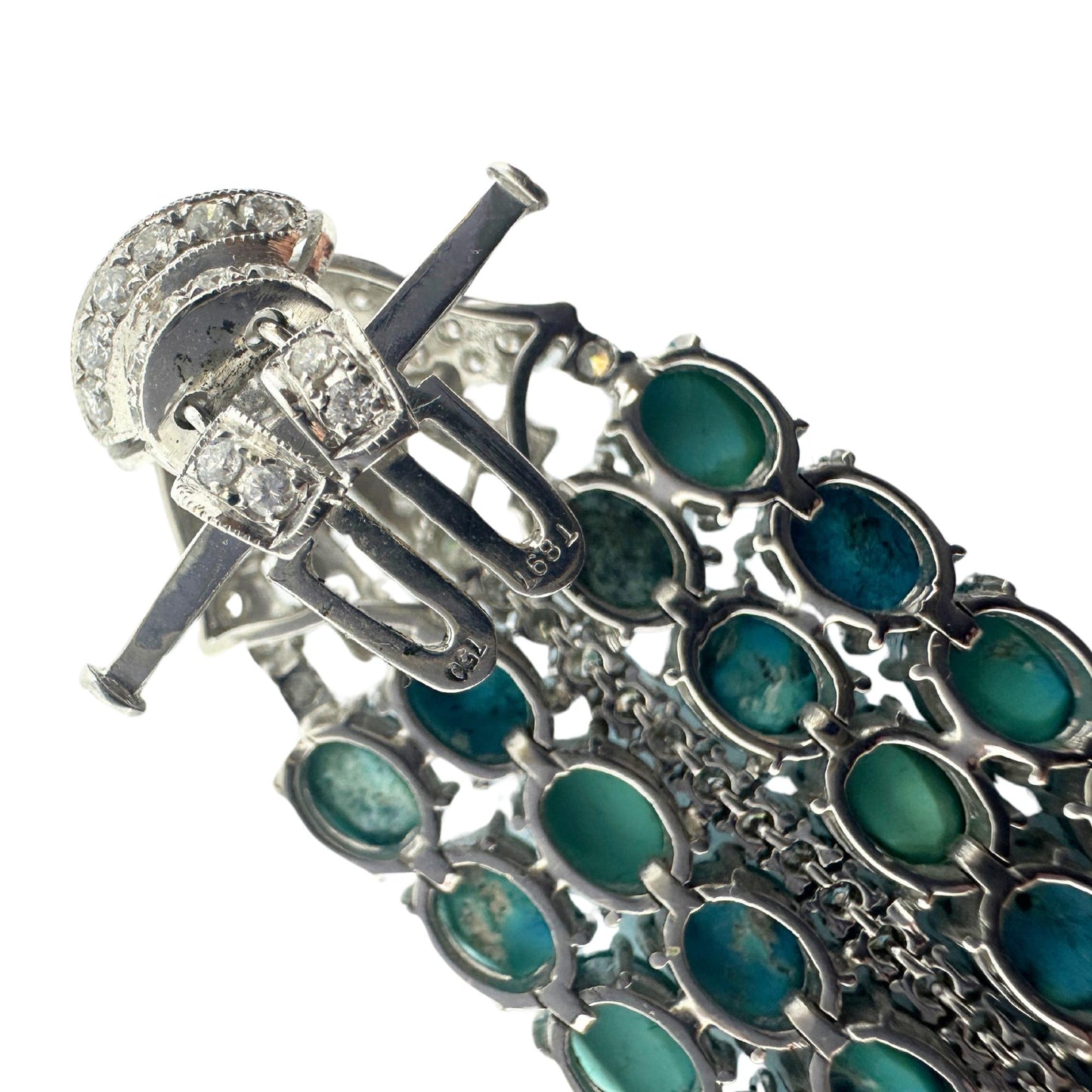 18K White Gold Diamond and Persian Turquoise Bracelet