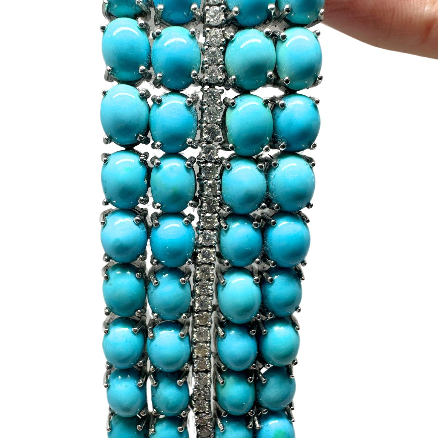 18K White Gold Diamond and Persian Turquoise Bracelet