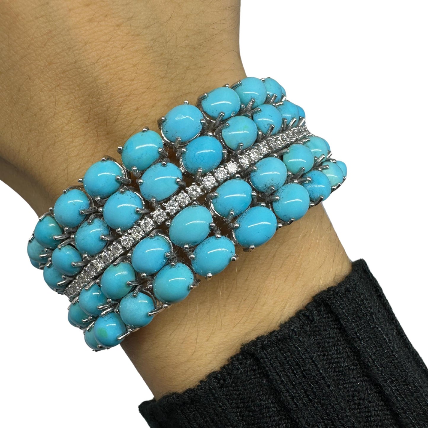 18K White Gold Diamond and Persian Turquoise Bracelet