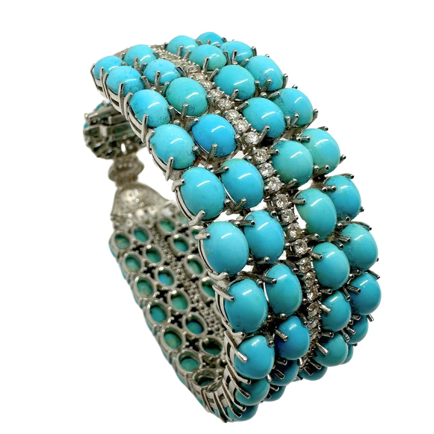 18K White Gold Diamond and Persian Turquoise Bracelet