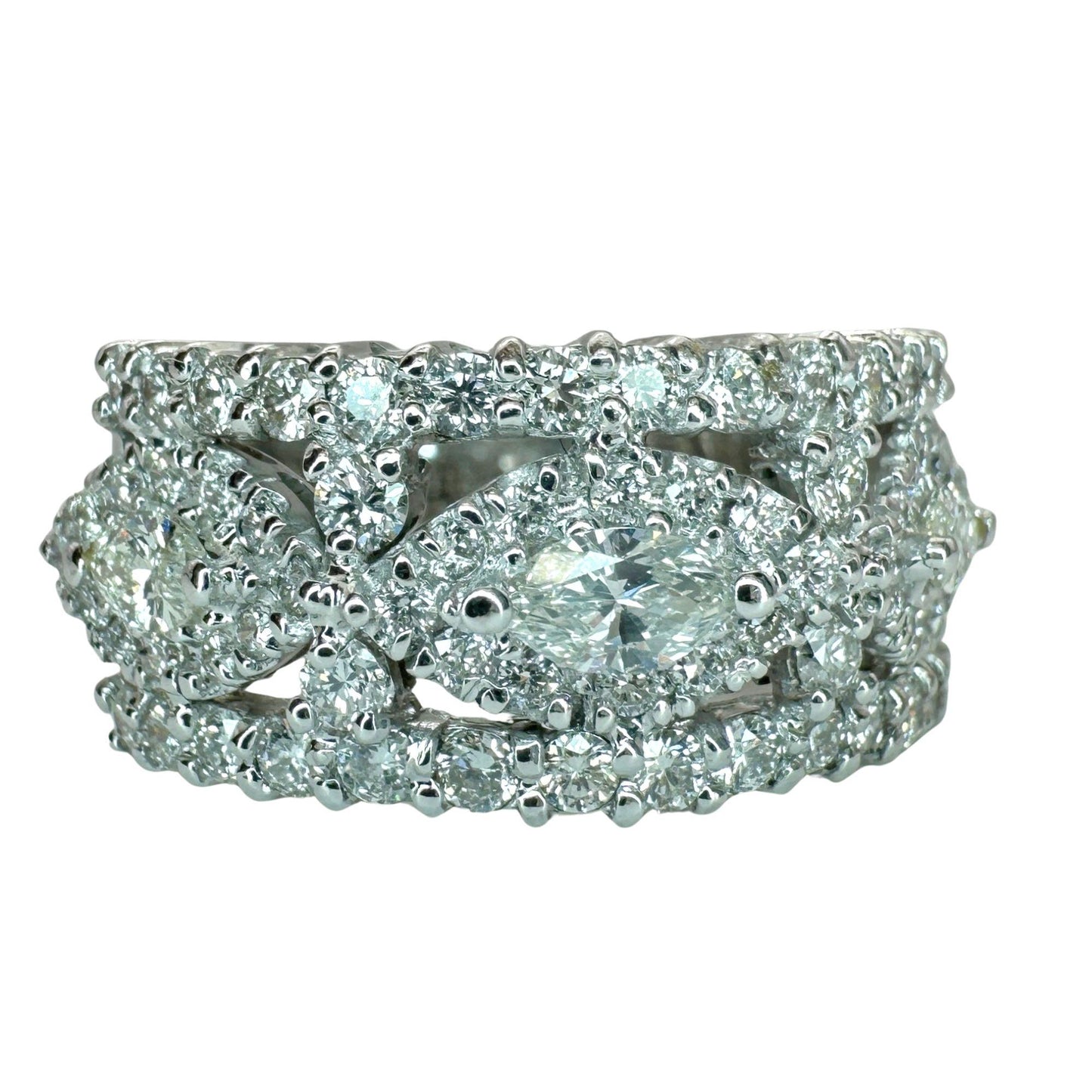 18k Marquise Cut Wide Band Diamond Ring