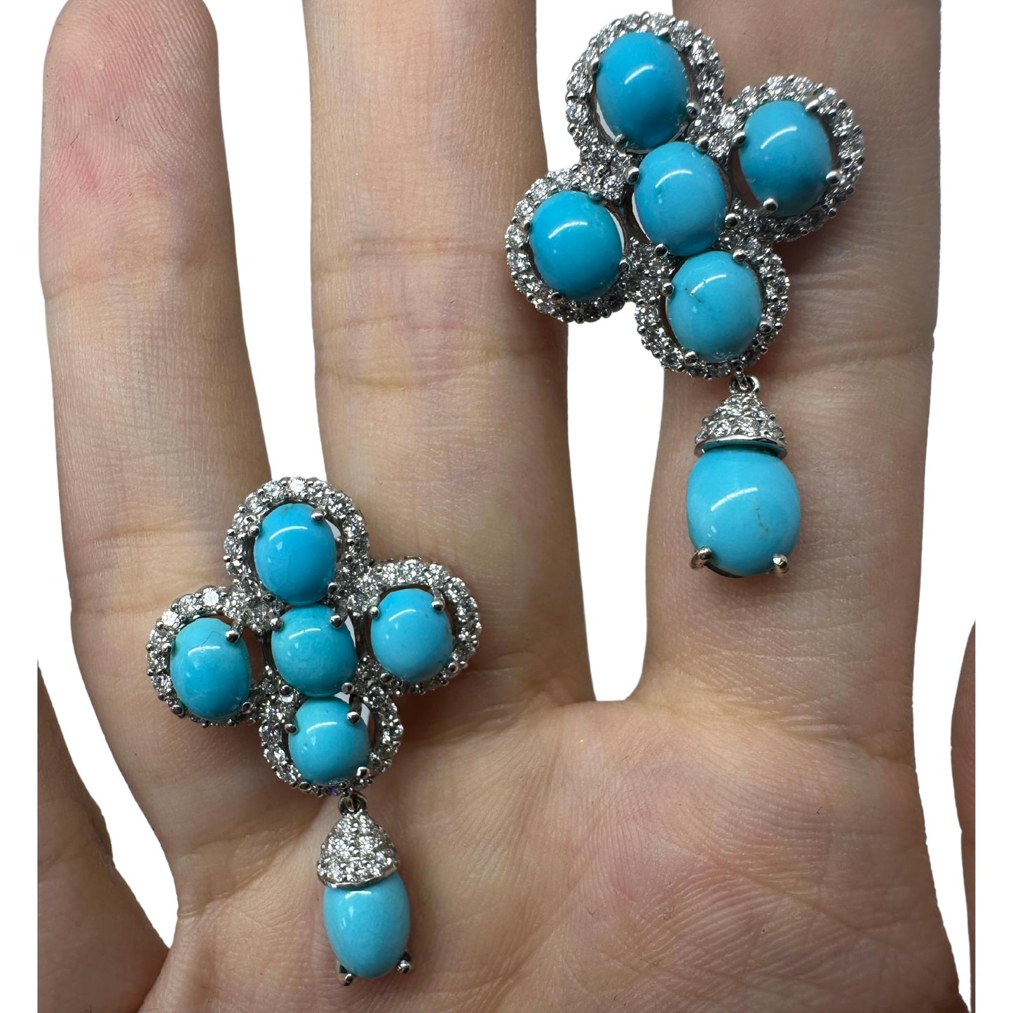 18K White Gold Diamond and Persian Turquoise Earrings