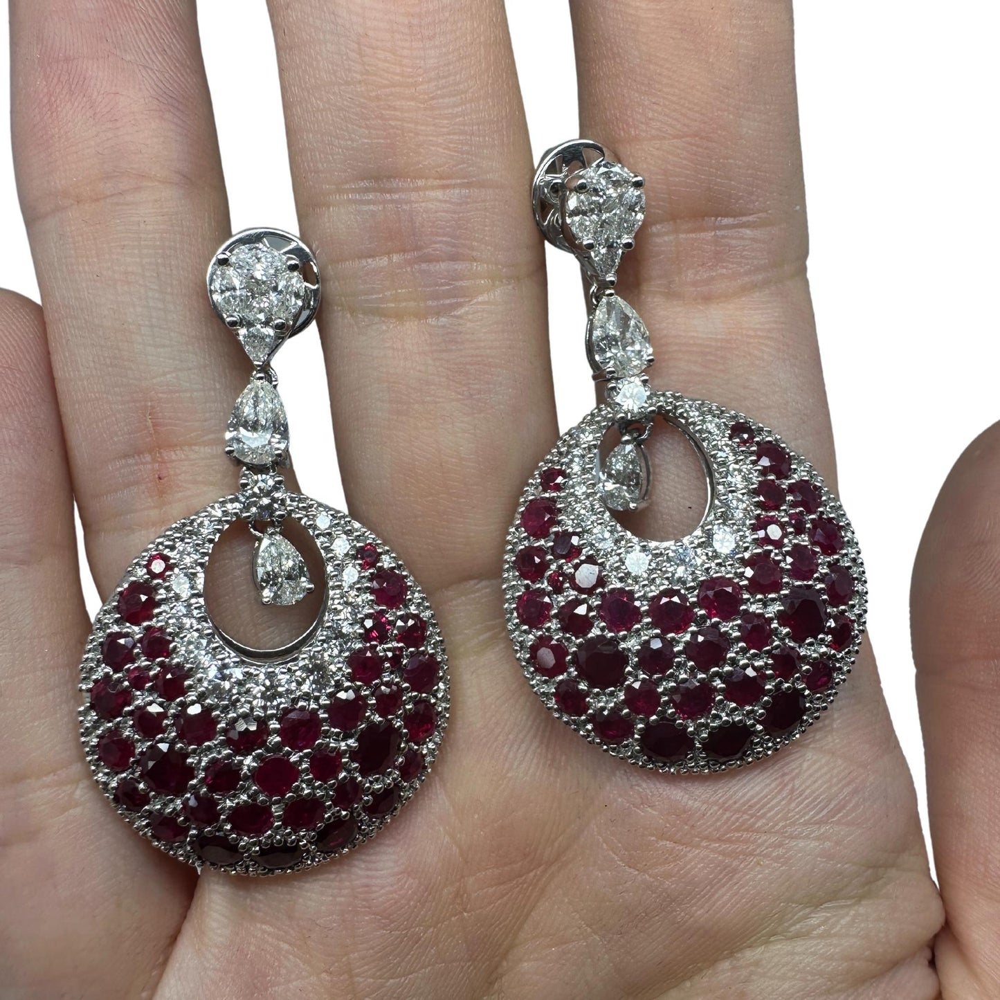 18K White Gold Diamond and Ruby Earrings