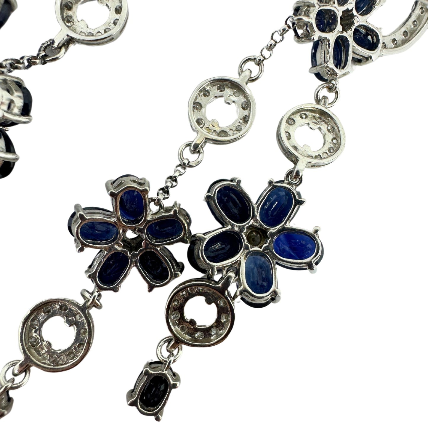 14K White Gold Diamond and Sapphire Flower Drop Earrings