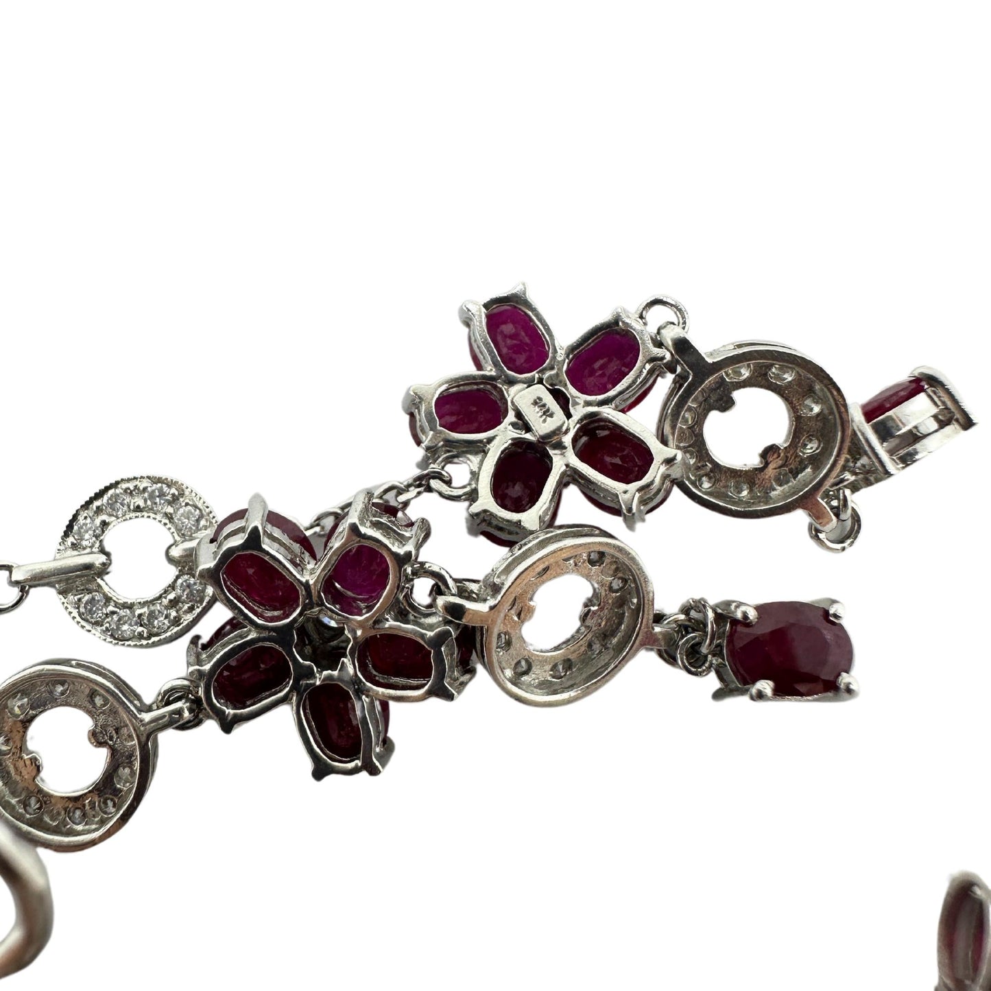 14K White Gold Diamond and Ruby Flower Drop Earrings
