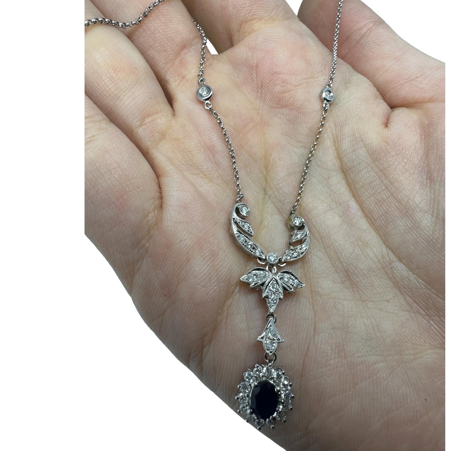 18k White Gold Diamond and Sapphire Necklace