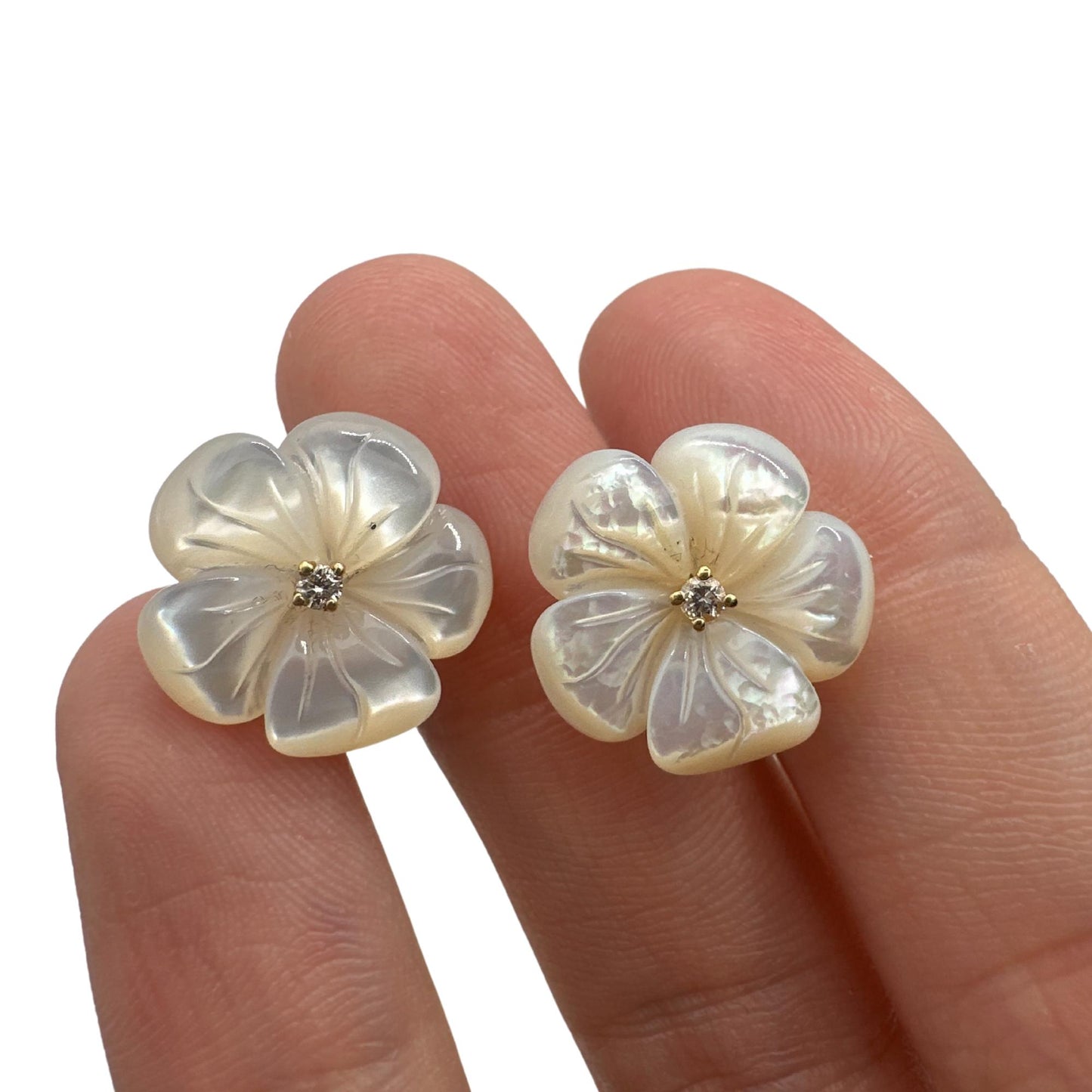 18K Yellow Gold Diamond and Mother of Pearl Stud Earrings