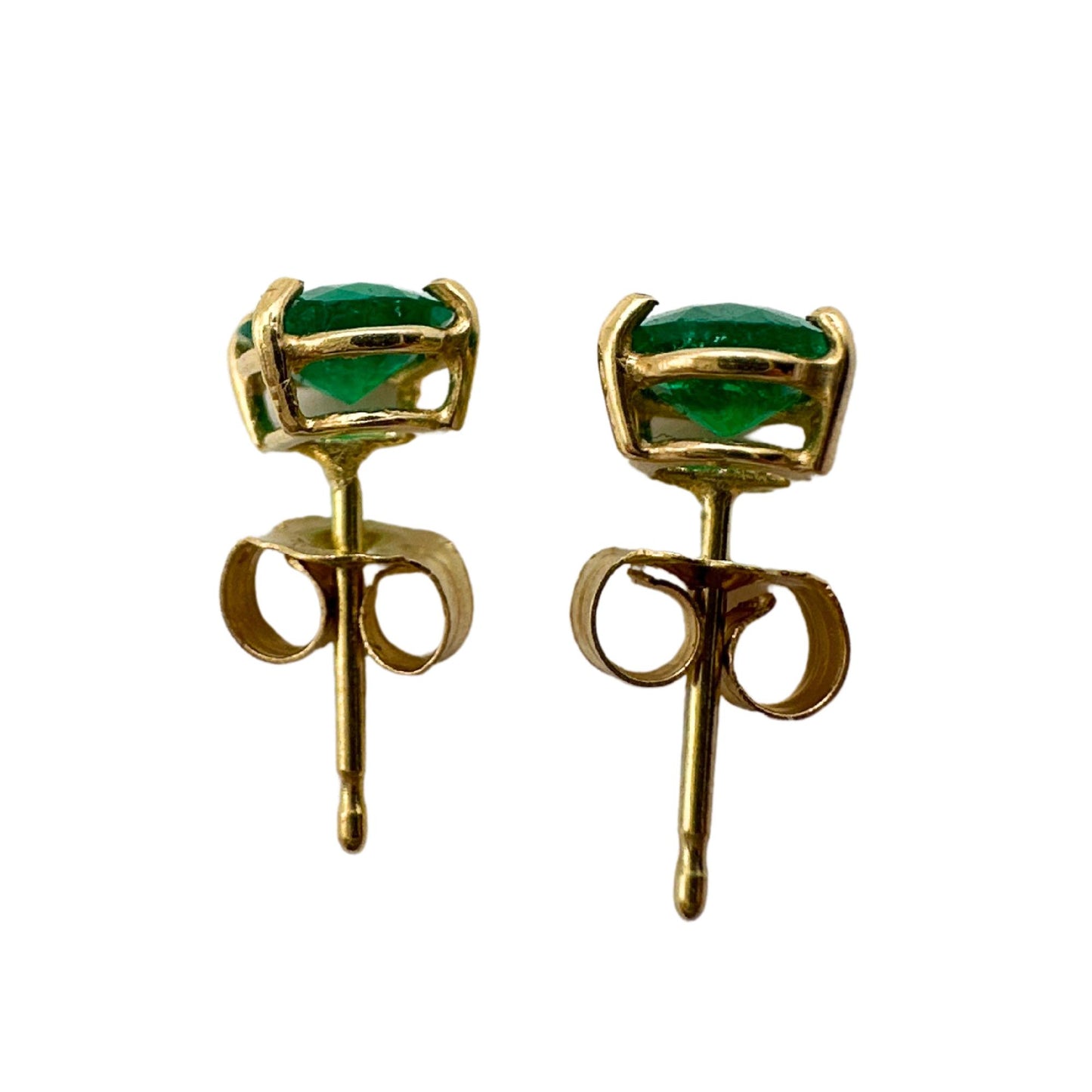 14k Yellow Gold Emerald Stud Earrings