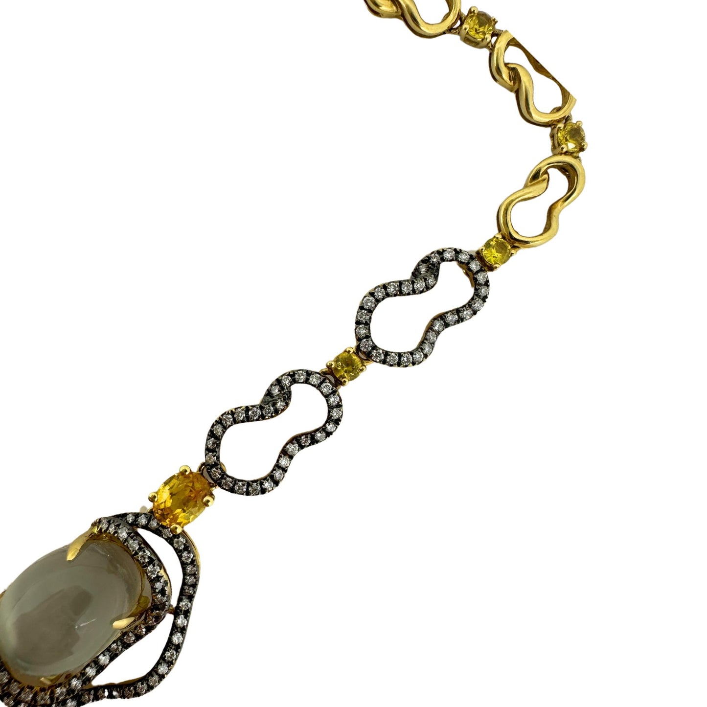 18K Yellow Gold Diamond, Yellow Sapphire and Moonstone Necklace