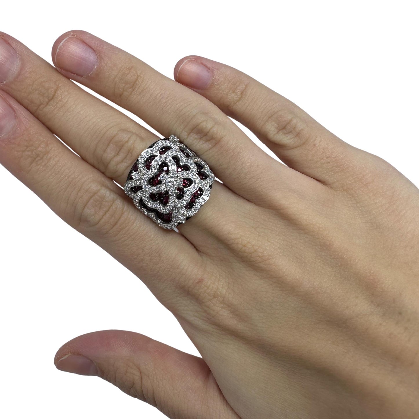 18K White Gold Diamond and Ruby Wide Band Ring