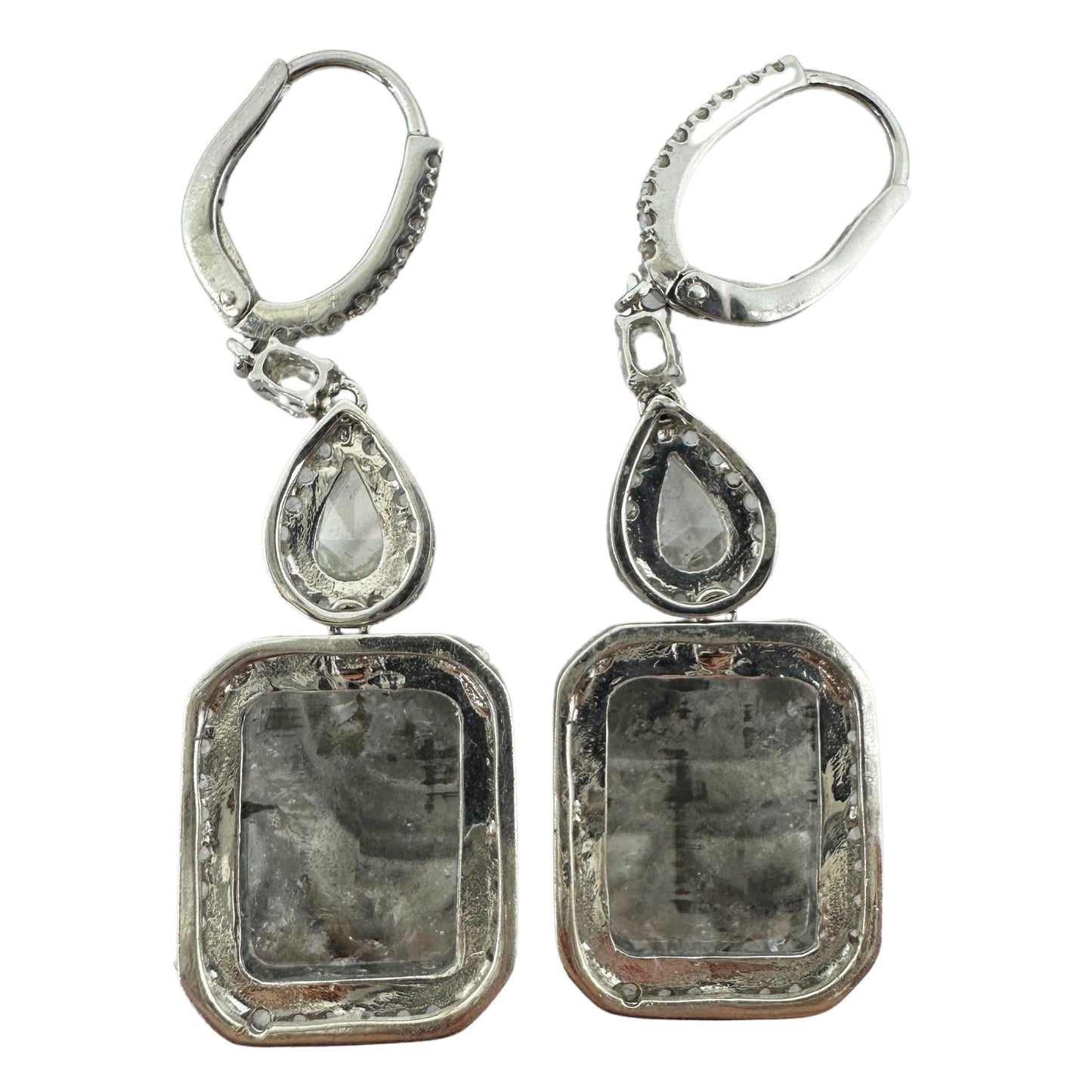 18K White Gold Rose Cut Diamond Drop Earrings