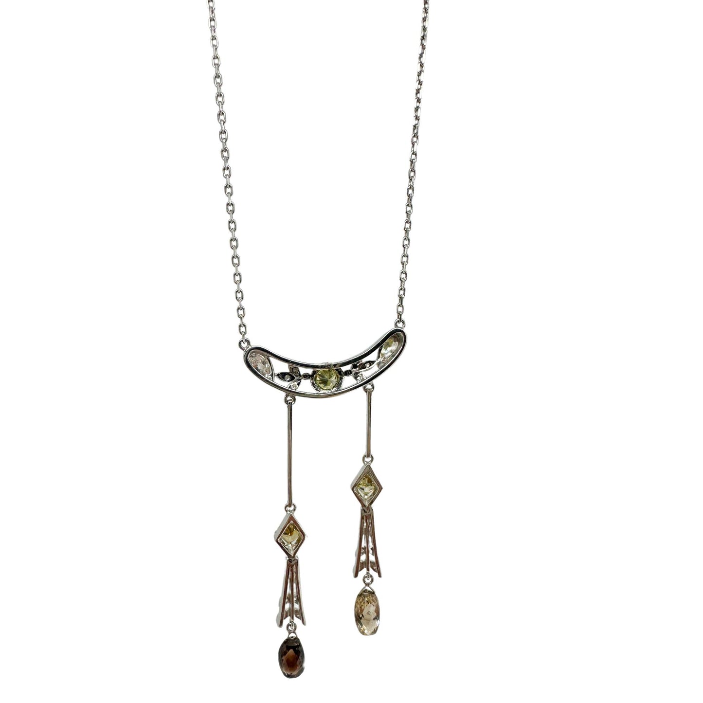 18k White Gold Multicolor Diamond and Brown Briolette Necklace