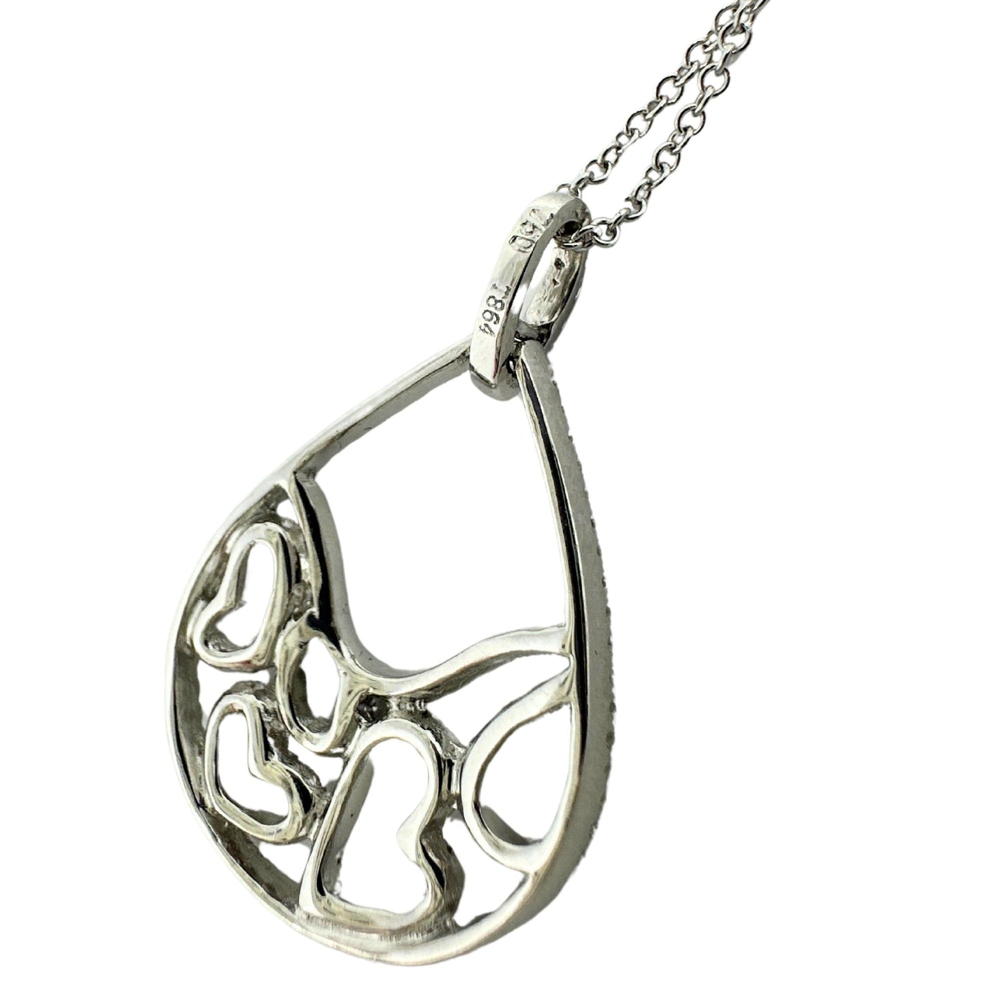 18K White Gold Diamond Pearl Tear Drop Heart Pendant Necklace